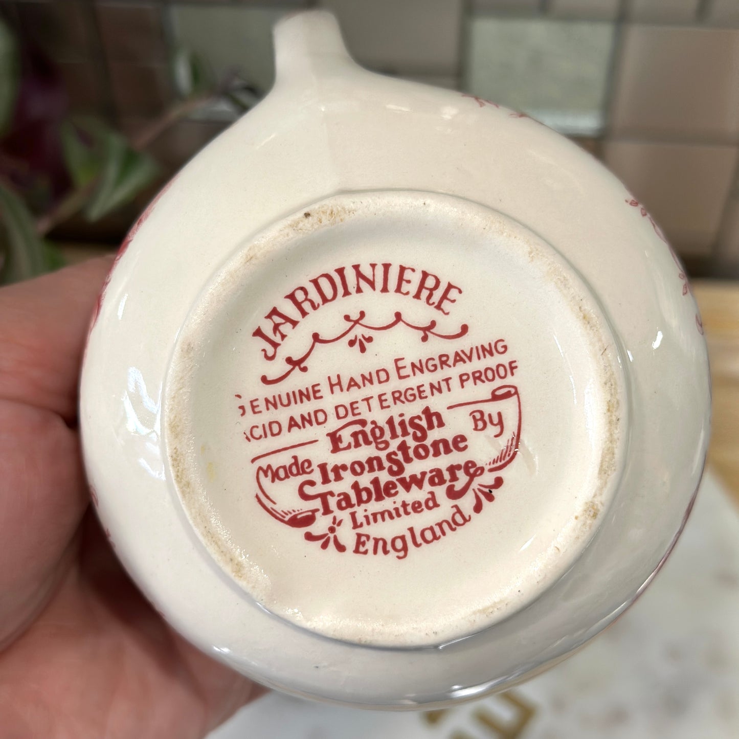 Vintage English Ironstone Creamer Jardiniere - Red Birds and Flowers