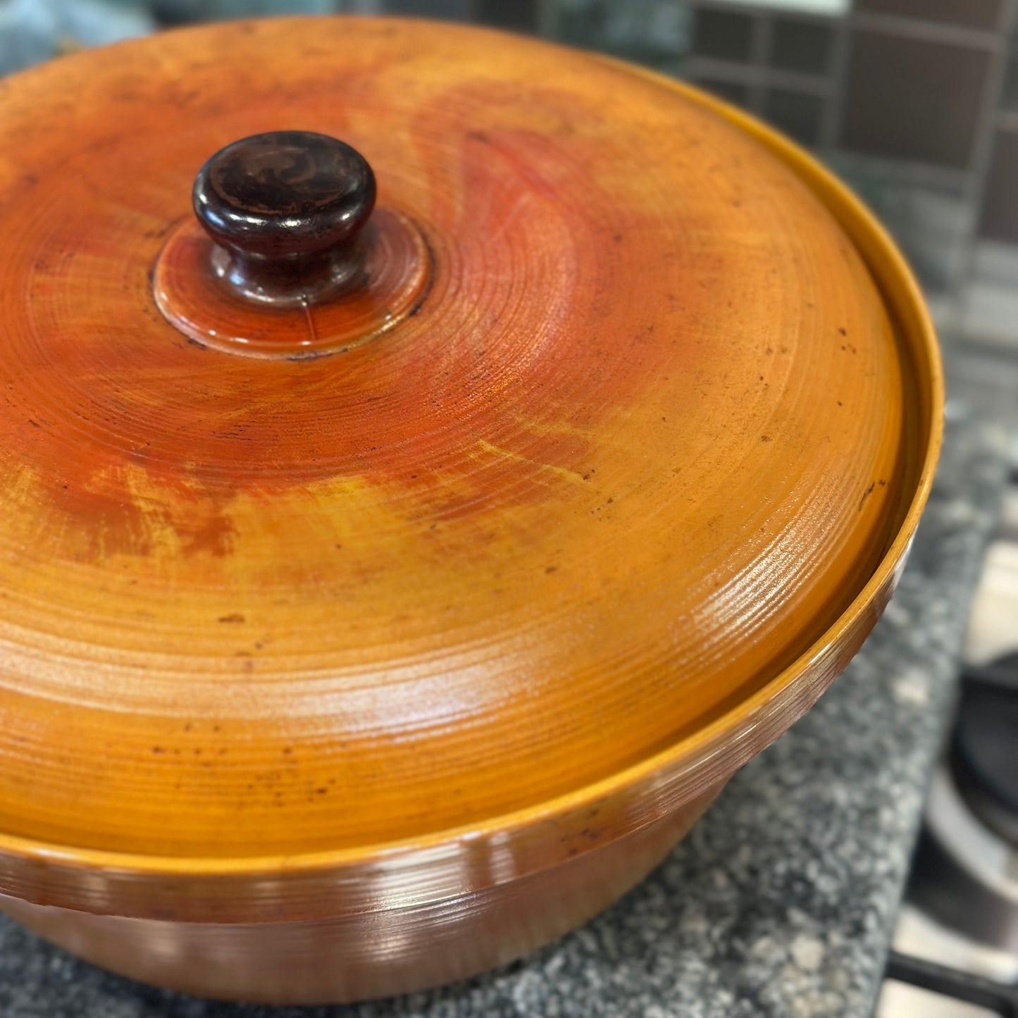 Vintage Arcopal France Volcan Ovenproof Amber Opaline Glass Lidded Casserole