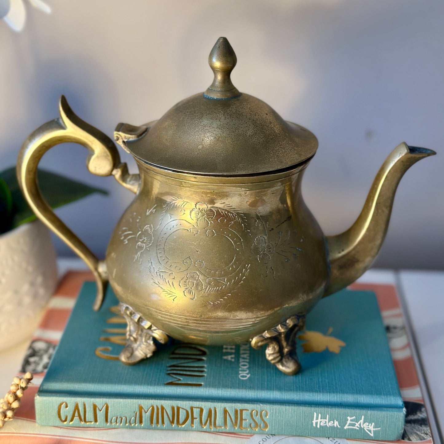 Footed Ornate EPNS Teapot with Handle - Ornate Antique Tea Kettle, Made in England