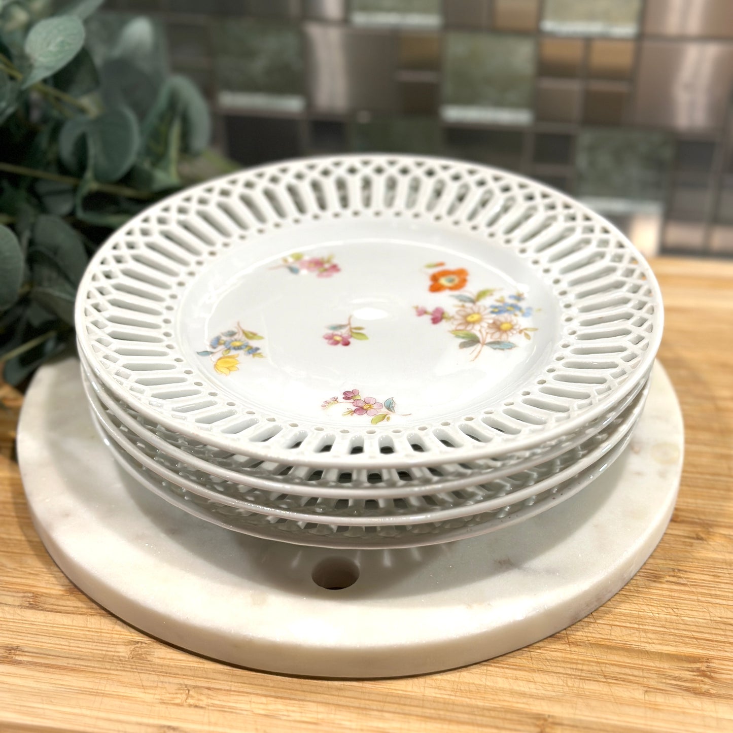 Antique Dessert Set Ribbon Cabinet Plates (Set of 4) - Circa 1920