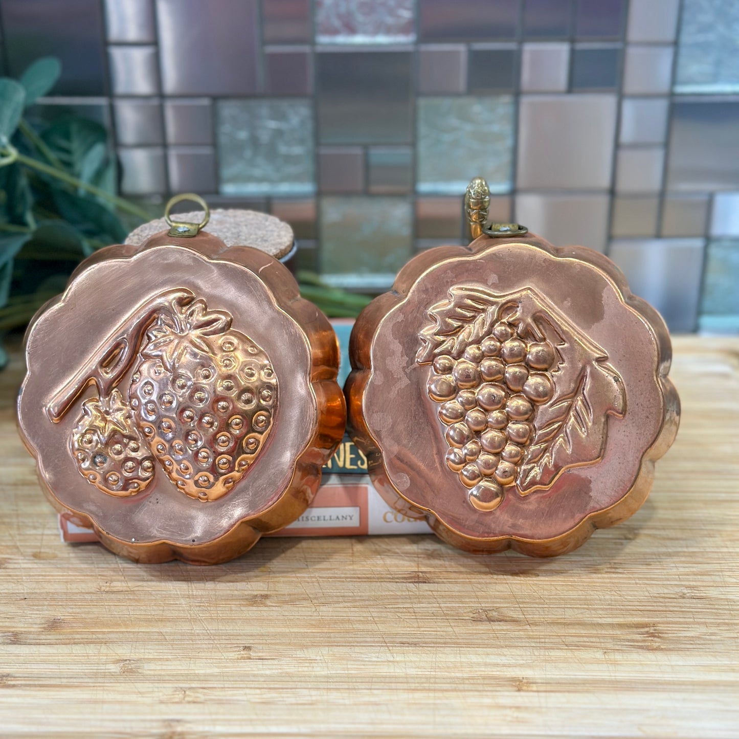 Vintage Copper Moulds Wall Hangings - Set of 2 (Grapes & Strawberry)