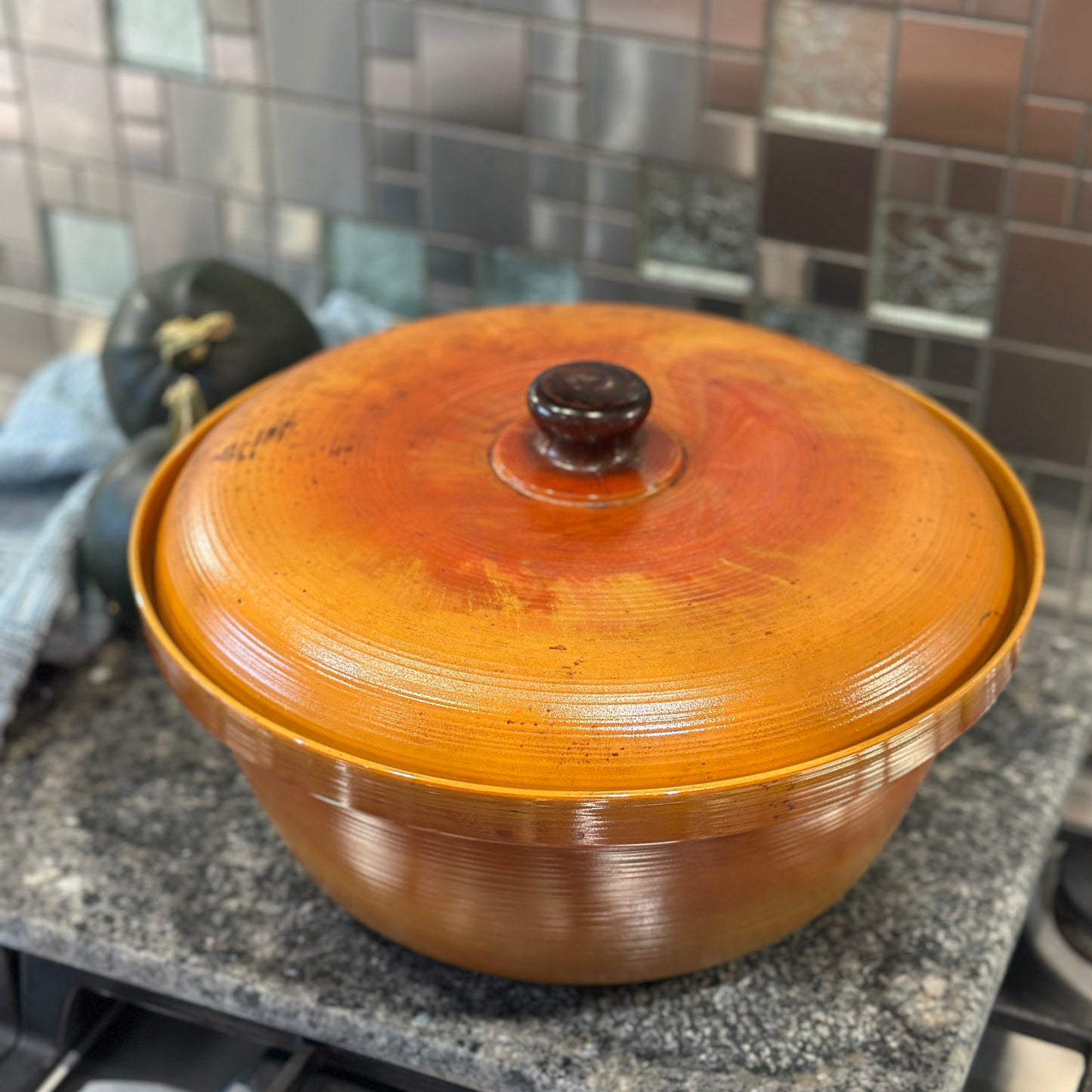 Vintage Arcopal France Volcan Ovenproof Amber Opaline Glass Lidded Casserole