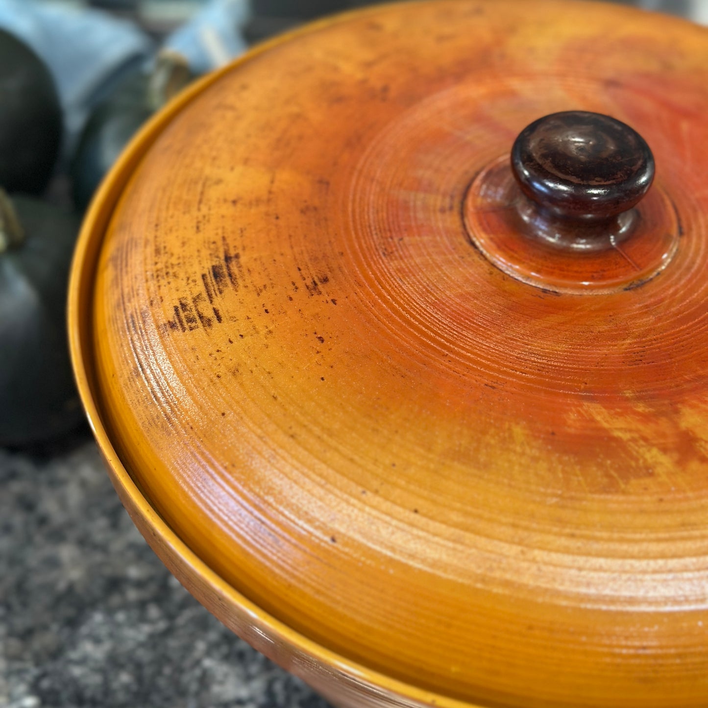 Vintage Arcopal France Volcan Ovenproof Amber Opaline Glass Lidded Casserole