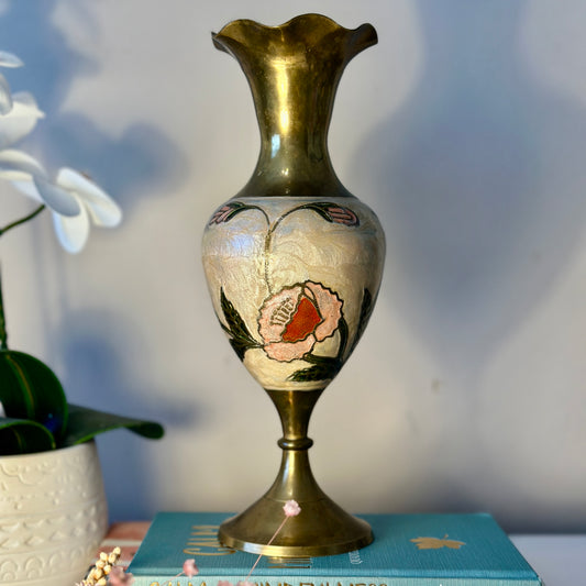 Vintage Brass Cloisonné Enamel Bud Vase - Delicate Floral Design