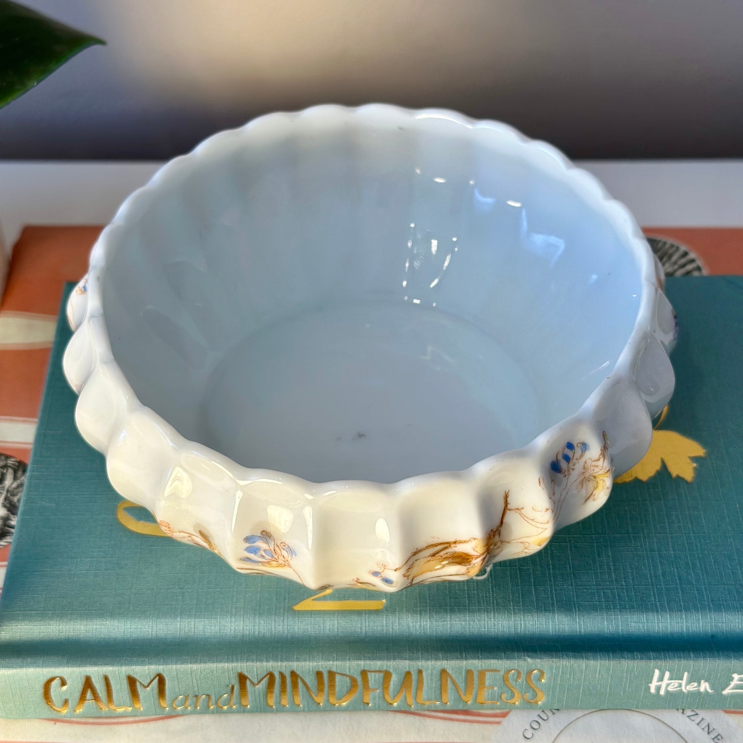 Antique Haviland & Co Limoges Fluted Trinket Bowl with Hand-Painted Floral Design