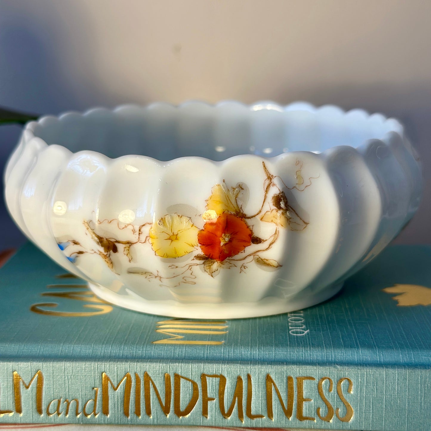 Antique Haviland & Co Limoges Fluted Trinket Bowl with Hand-Painted Floral Design