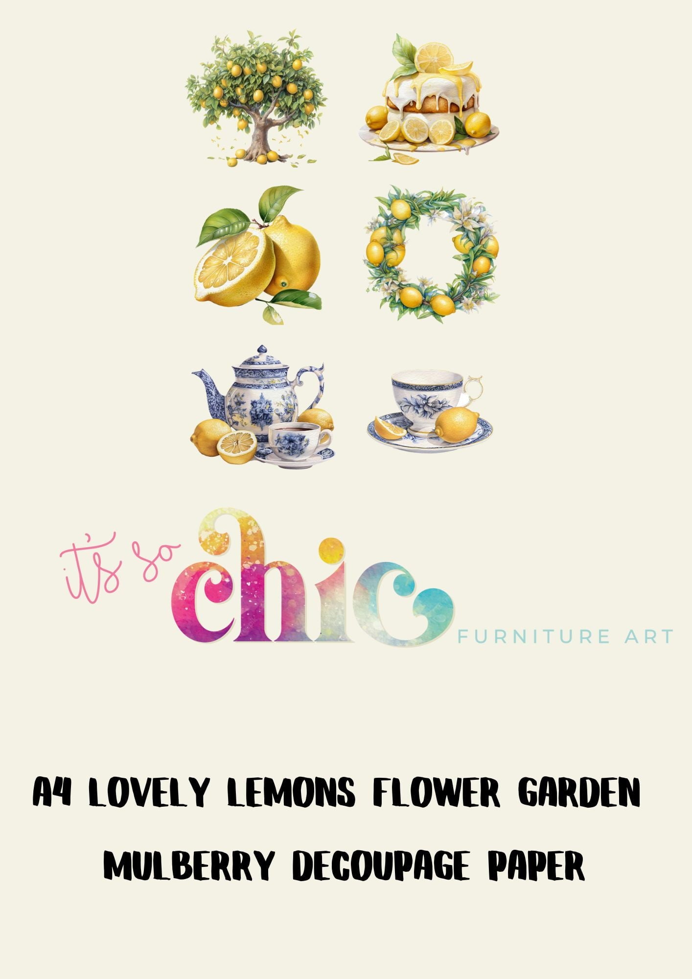 Decoupage Paper | Craft Paper | Lovely Lemons Flower Garden | A4 Mulberry | It’s So Chic Furniture Art