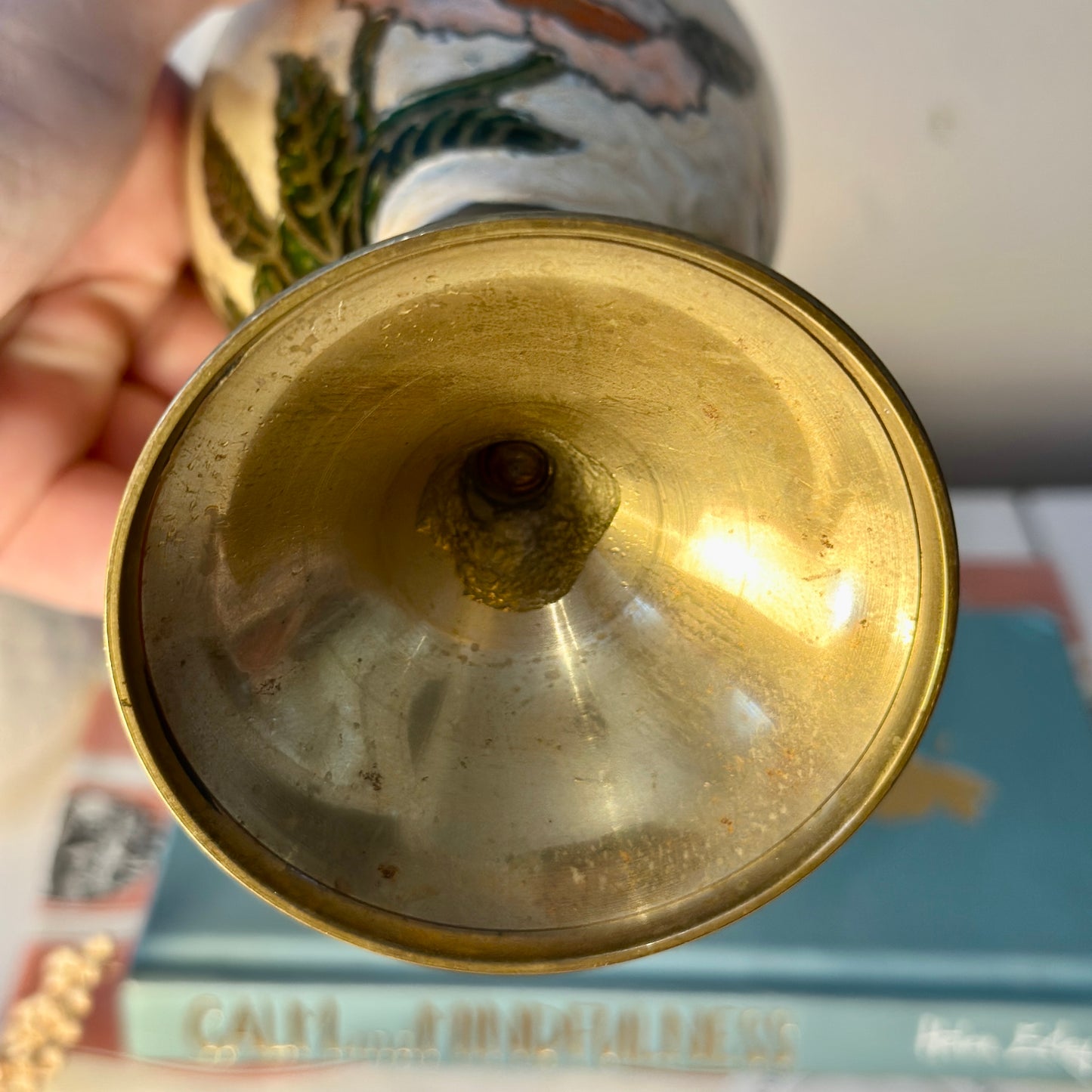 Vintage Brass Cloisonné Enamel Bud Vase - Delicate Floral Design