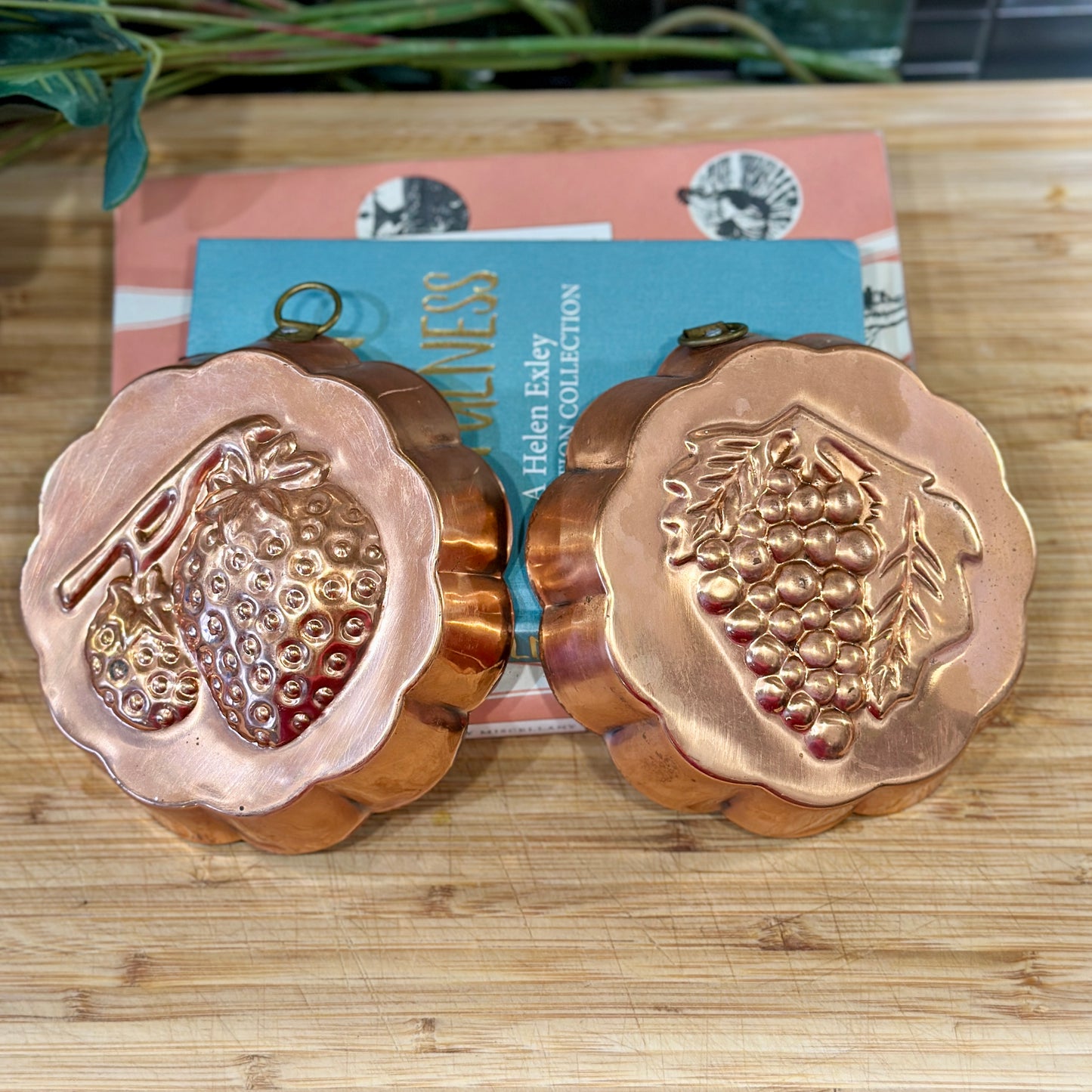 Vintage Copper Moulds Wall Hangings - Set of 2 (Grapes & Strawberry)