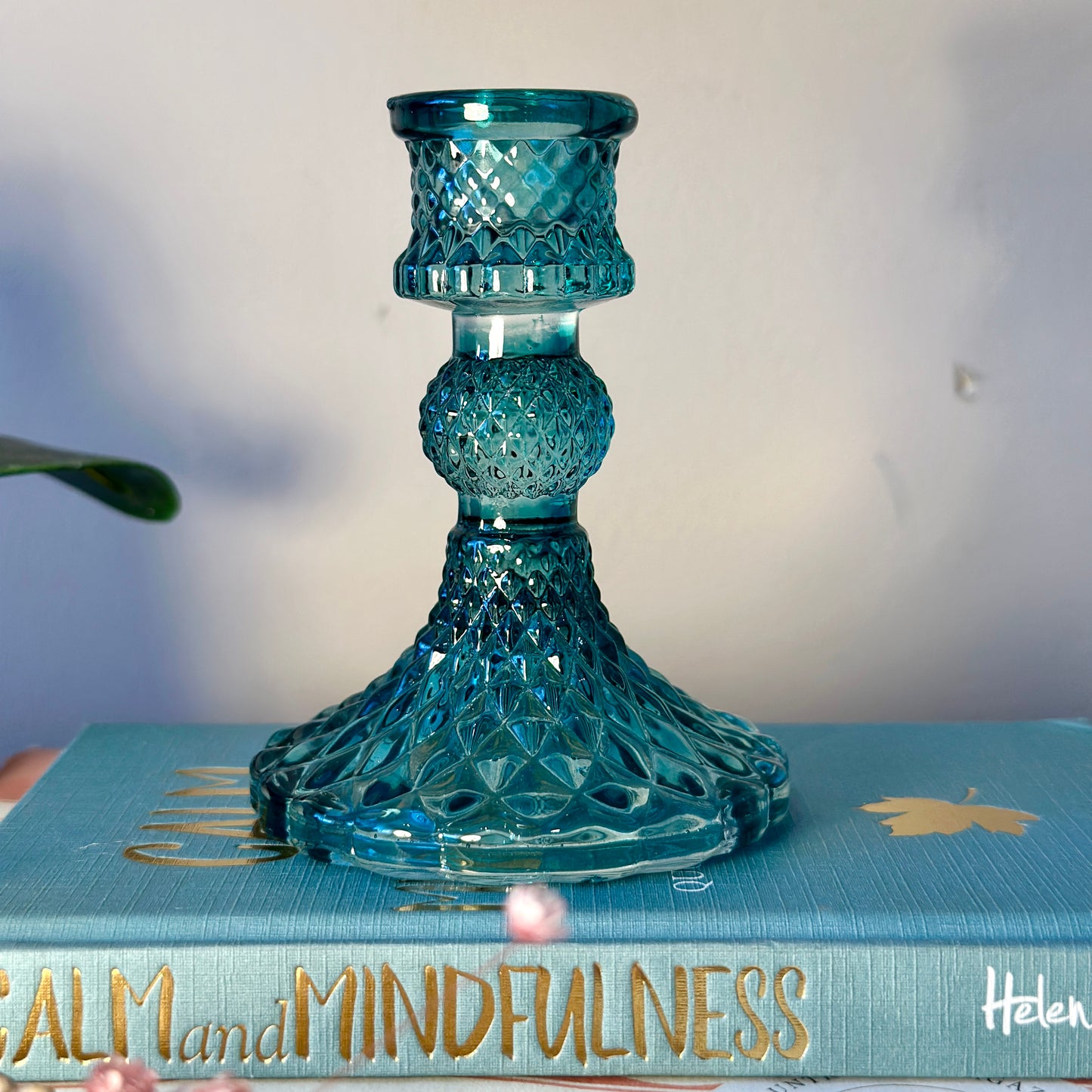 Turquoise Glass Candle Holder - Elegant Tapered Design