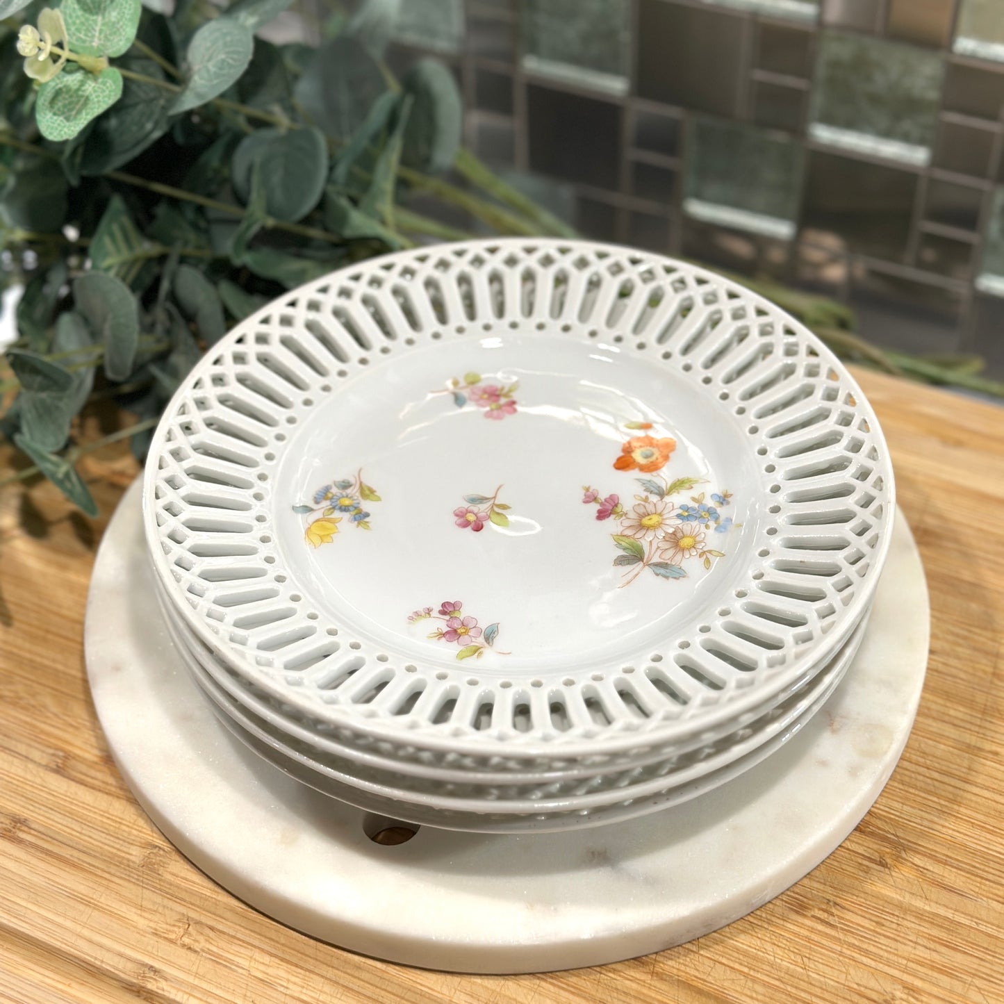 Antique Dessert Set Ribbon Cabinet Plates (Set of 4) - Circa 1920