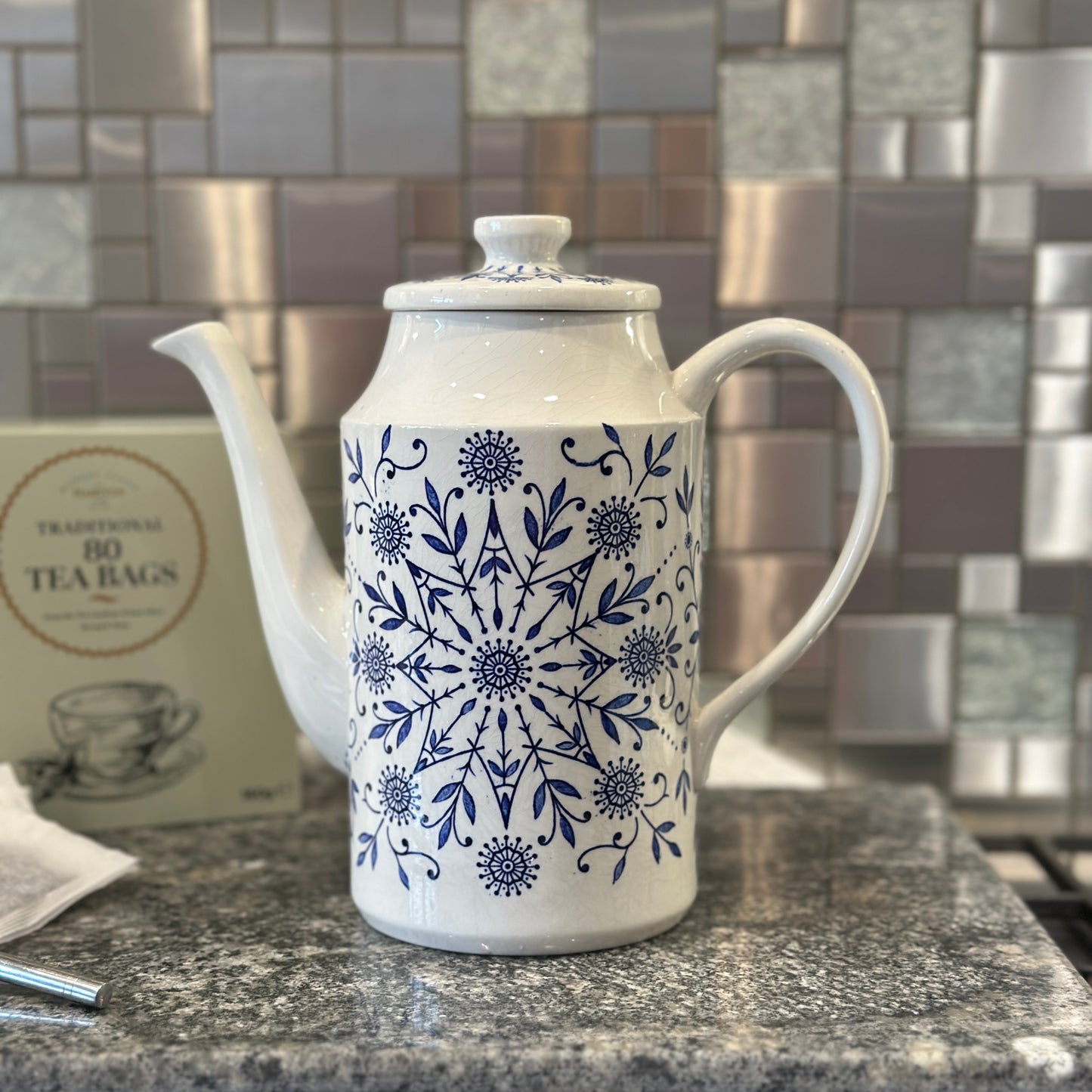 Vintage Midwinter Valencia Coffee Pot - Blue & White Ironstone