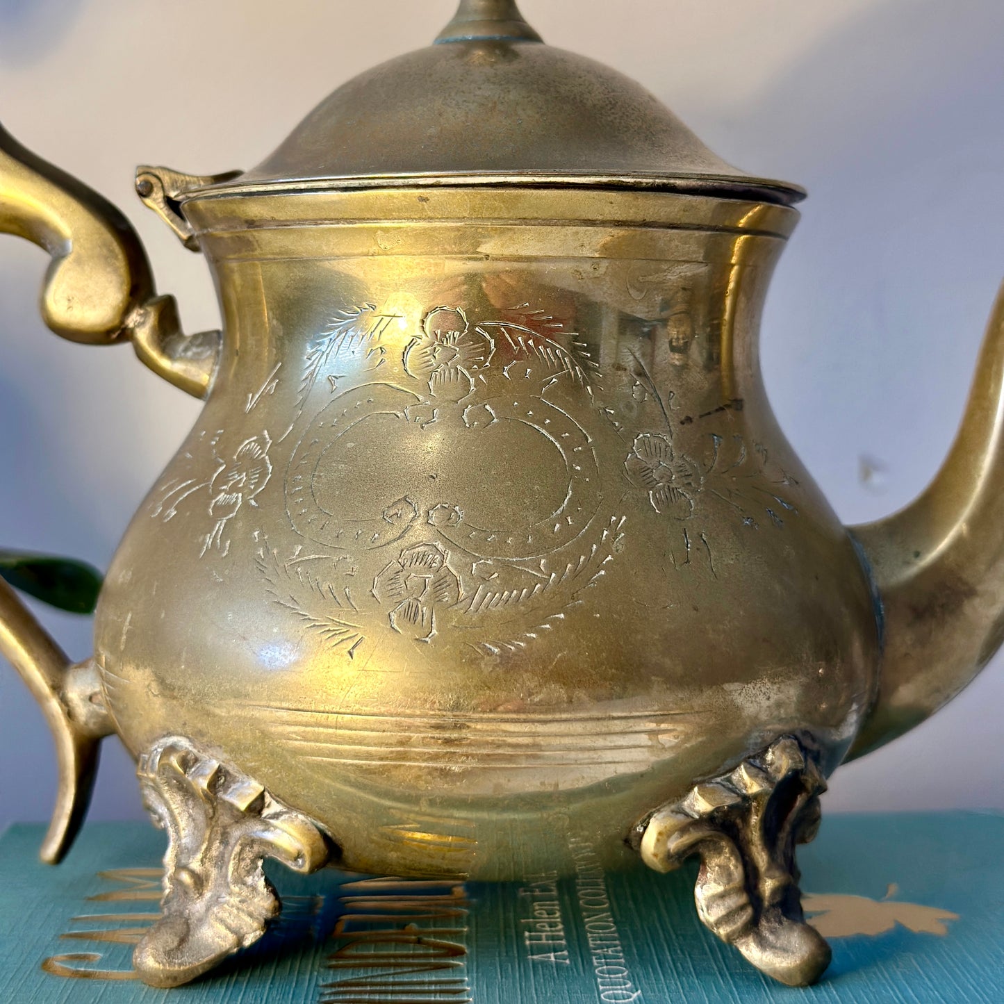 Footed Ornate EPNS Teapot with Handle - Ornate Antique Tea Kettle, Made in England