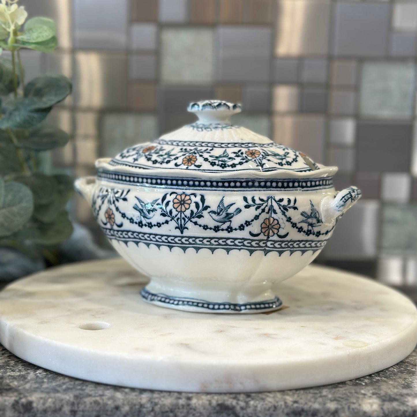 Antique Wedgwood Raphael Etruria England Small Sauce Boat c.1884 with Coloured Flowers