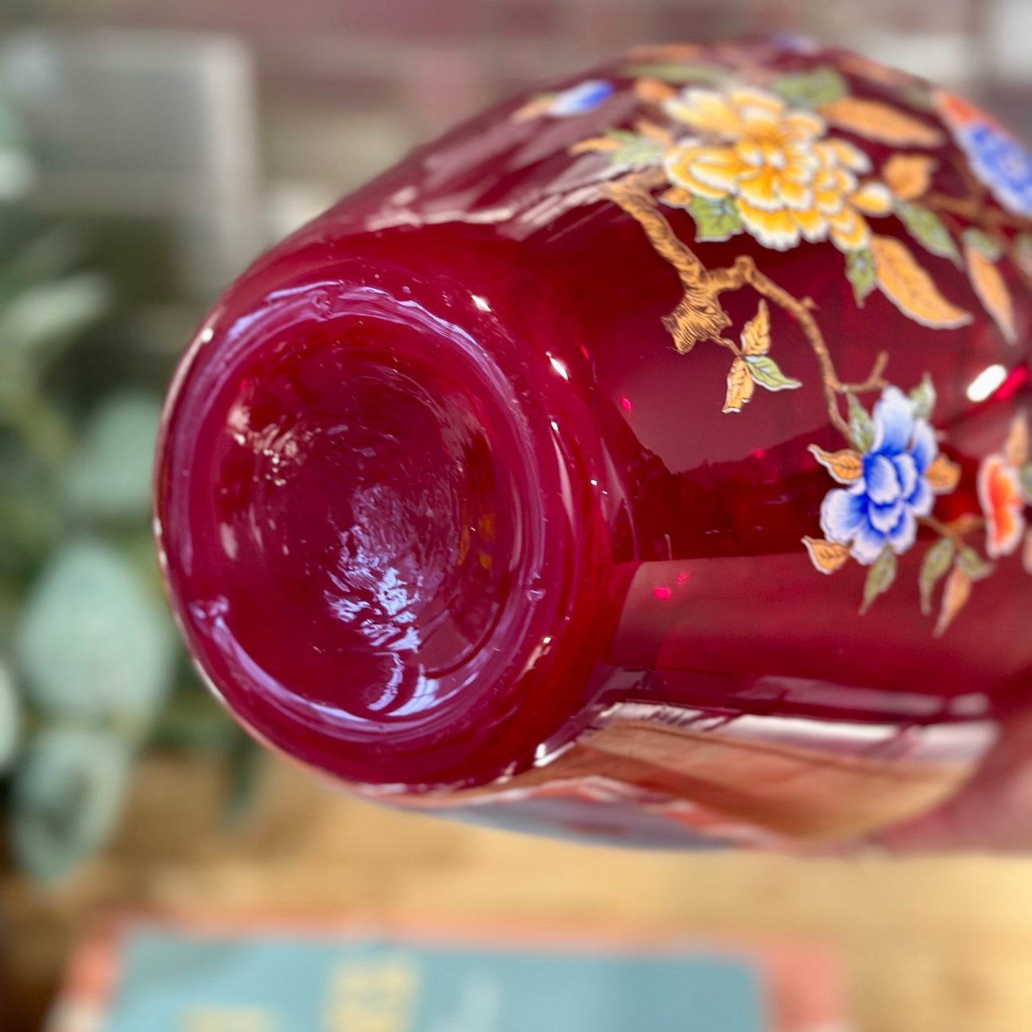 Gorgeous Vintage Blown Glass Vase - Ruby Red with Gold Trim - Made in Italy - Norleans