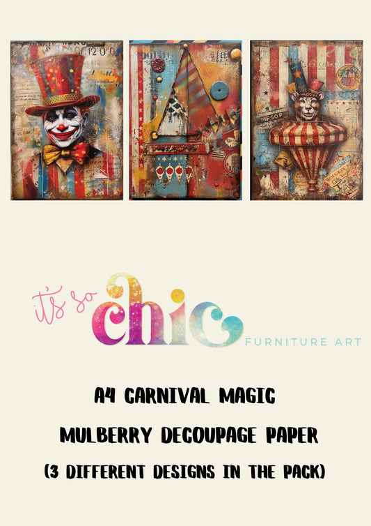 Decoupage Paper | Craft Paper | Carnival Magic (3 different designs in the pack) | A4 Mulberry | It’s So Chic Furniture Art