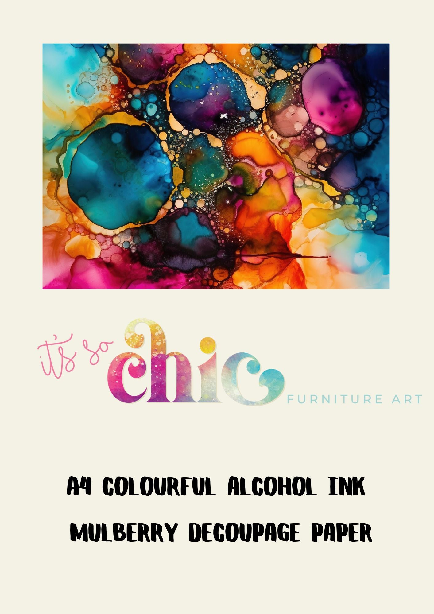 Decoupage Paper | Craft Paper | Colourful Alcohol Ink | A4 Mulberry | It’s So Chic Furniture Art