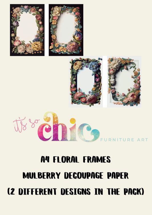 Decoupage Paper | Craft Paper | Floral Frames (2 different designs in the pack) | A4 Mulberry | It’s So Chic Furniture Art