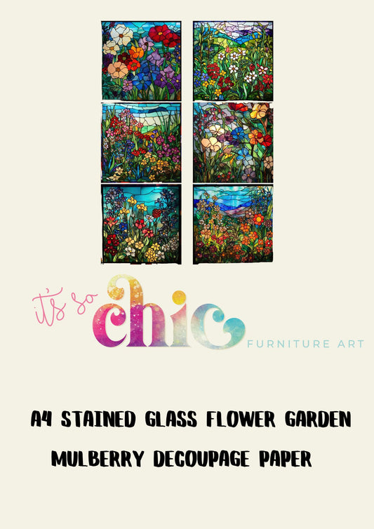 Decoupage Paper | Craft Paper | Stained Glass Flower Garden | A4 Mulberry | It’s So Chic Furniture Art