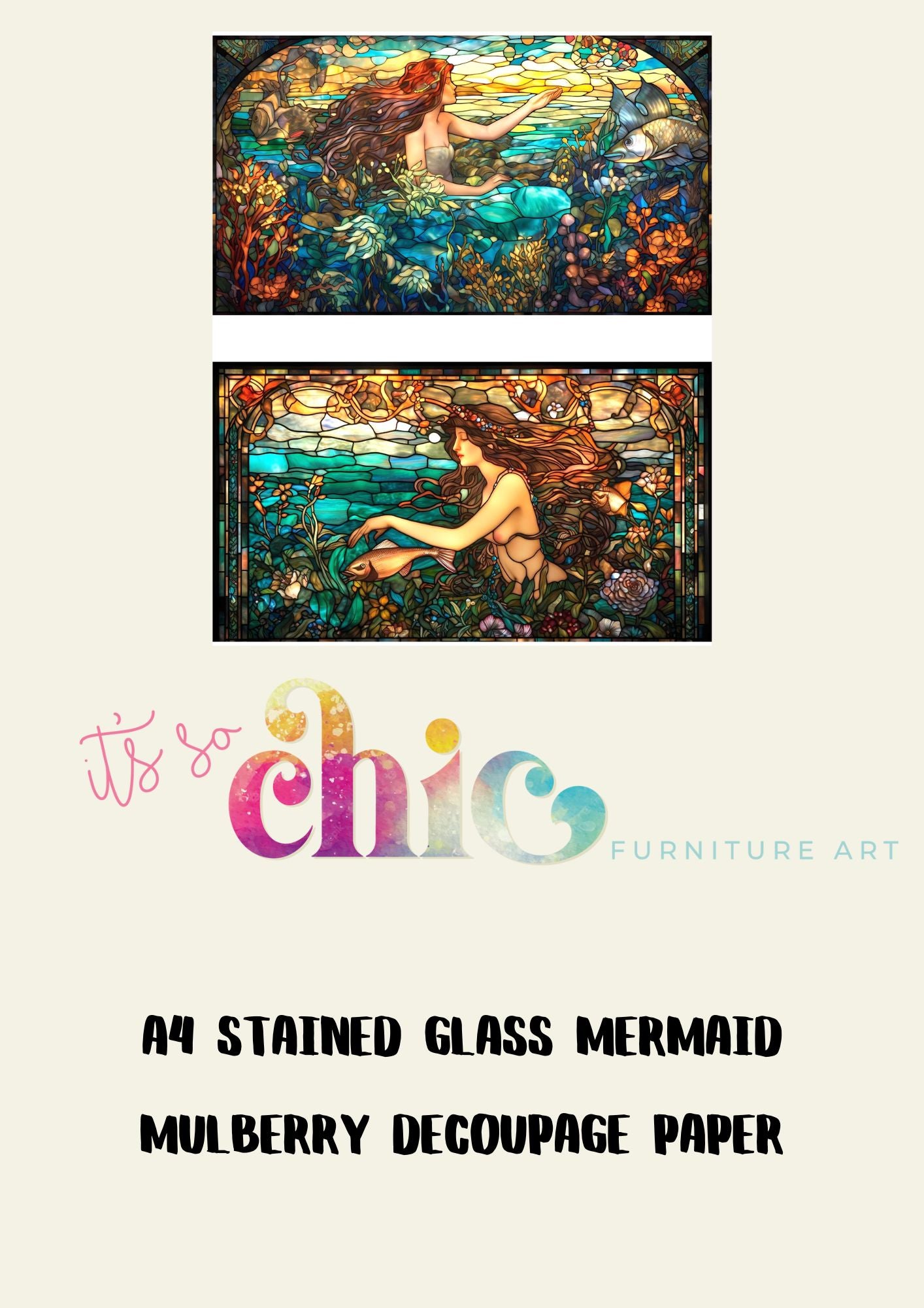 Decoupage Paper | Craft Paper | Stained Glass Mermaid | A4 Mulberry | It’s So Chic Furniture Art