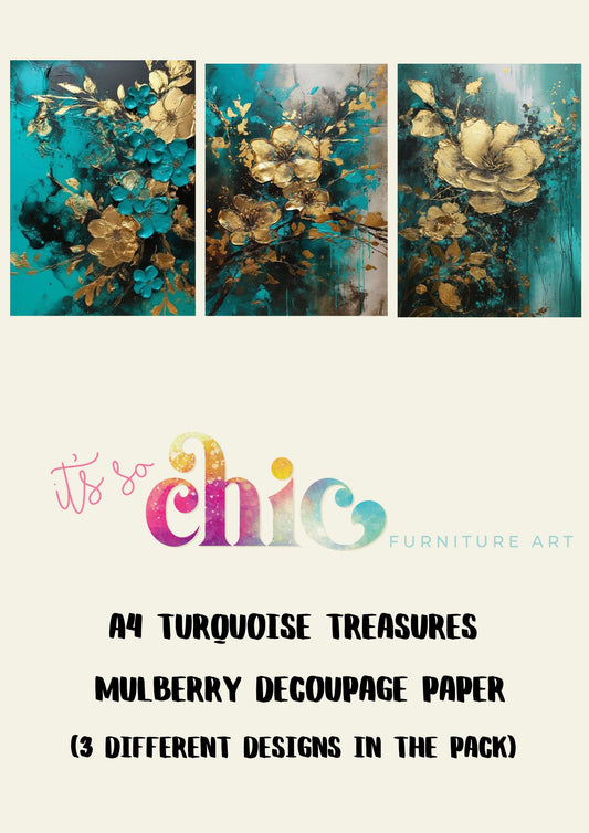 Decoupage Paper | Craft Paper | Turquoise Treasures (3 different designs in the pack) | A4 Mulberry | It’s So Chic Furniture Art