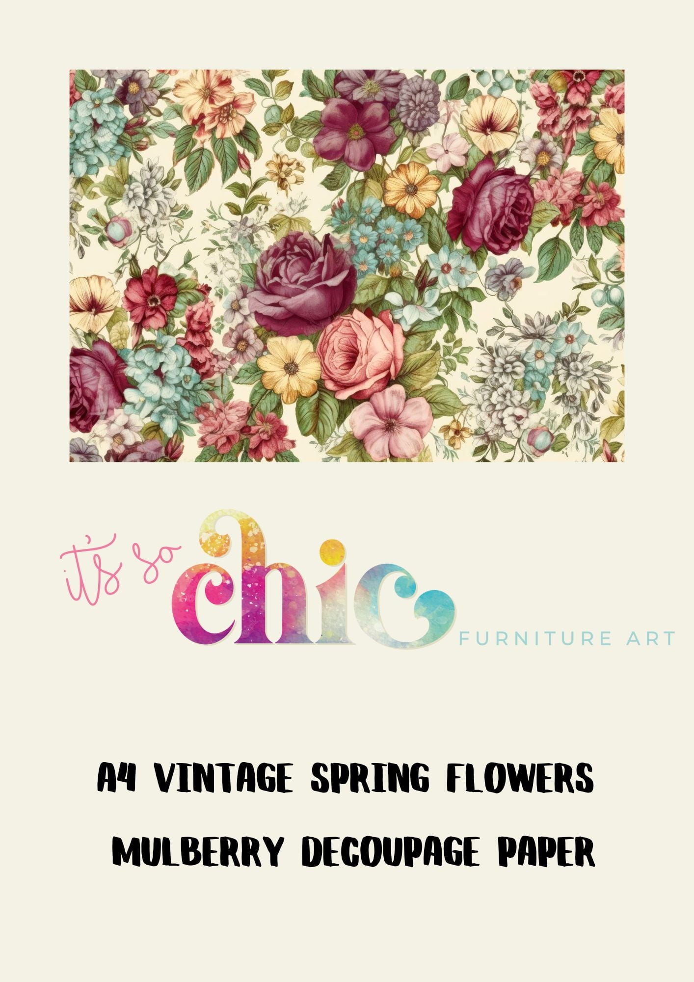 Decoupage Paper | Craft Paper | Vintage Spring Flowers | A4 Mulberry | It’s So Chic Furniture Art