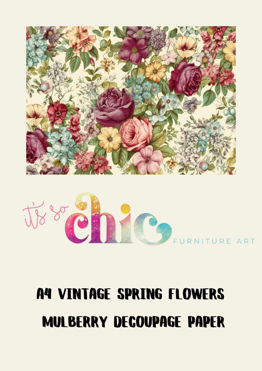 Decoupage Paper | Craft Paper | Vintage Spring Flowers | A4 Mulberry | It’s So Chic Furniture Art