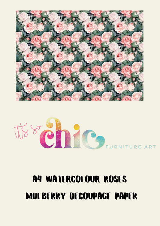 Decoupage Paper | Craft Paper | Watercolour Roses | A4 Mulberry | It’s So Chic Furniture Art