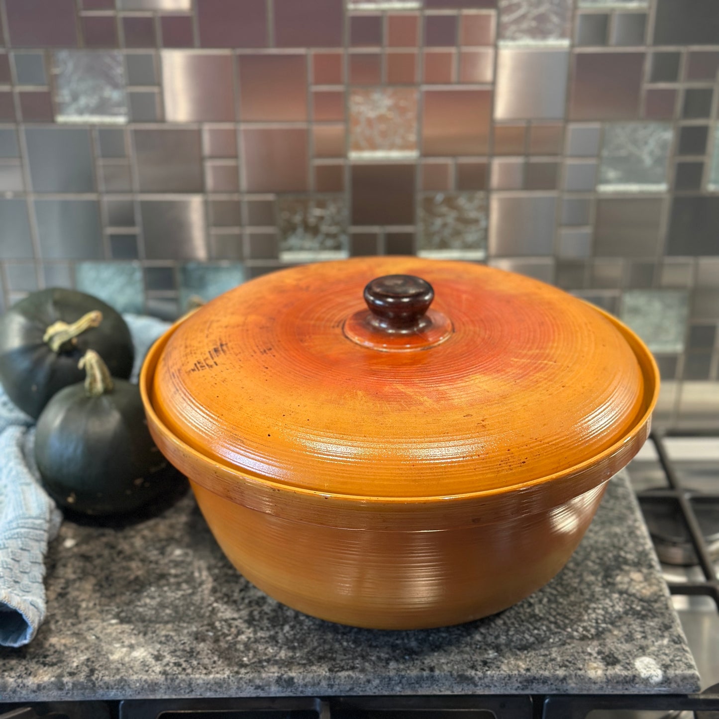 Vintage Arcopal France Volcan Ovenproof Amber Opaline Glass Lidded Casserole