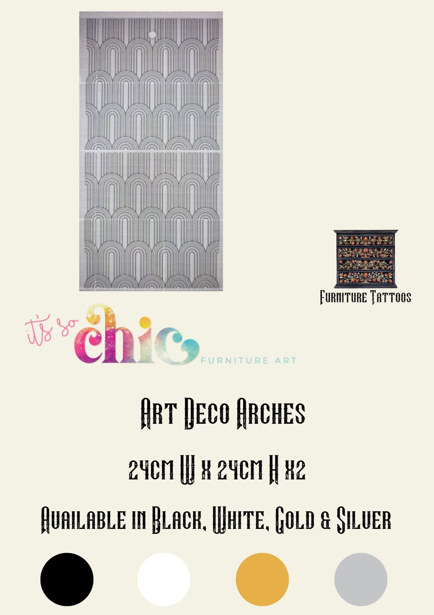 Furniture Tattoos | Vinyl Decals | Art Deco Arches | 24cm x 24cm x2 | It’s So Chic Furniture Art