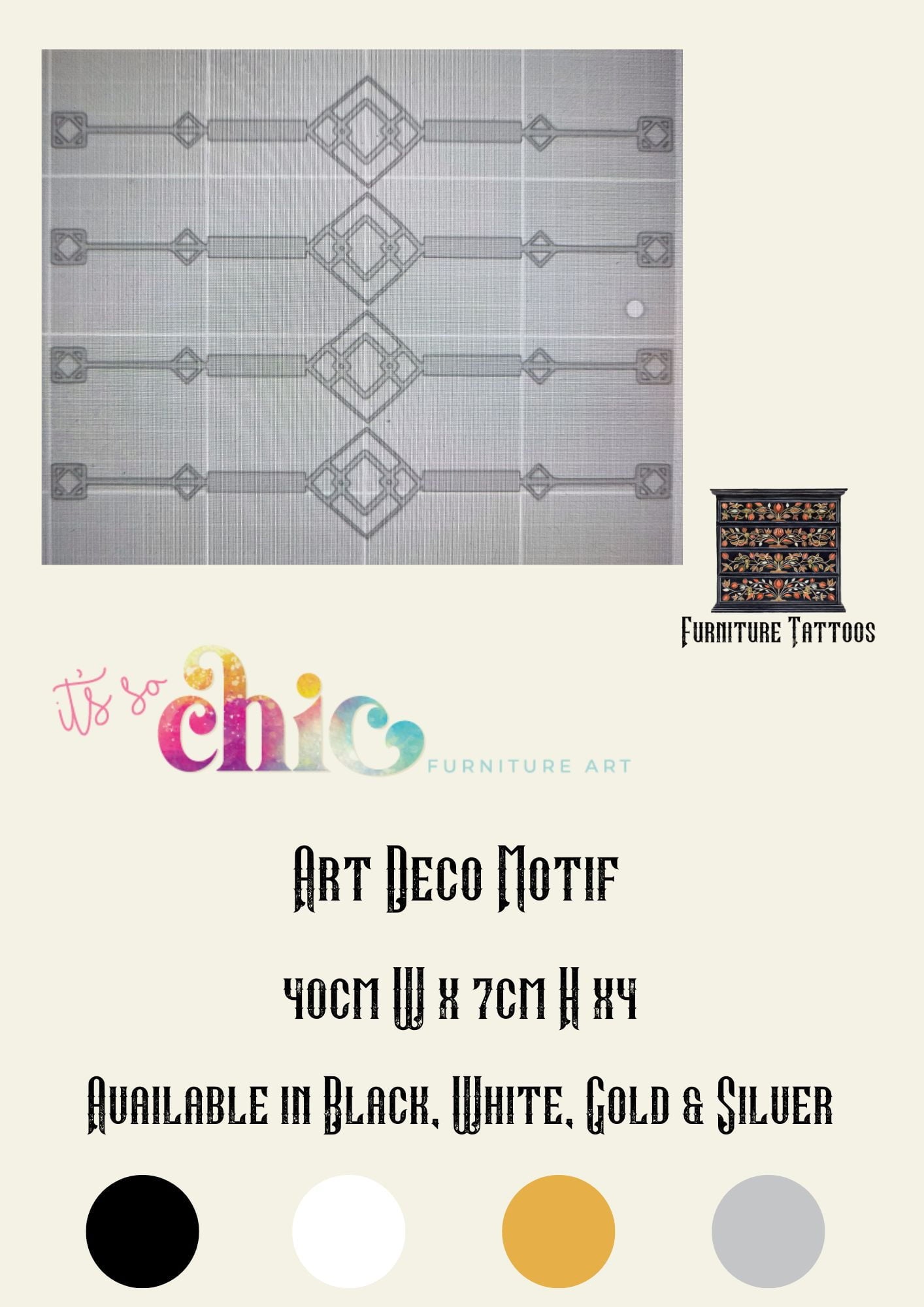 Furniture Tattoos | Vinyl Decals | Art Deco Motif | 40cm x 70cm x4 | It’s So Chic Furniture Art