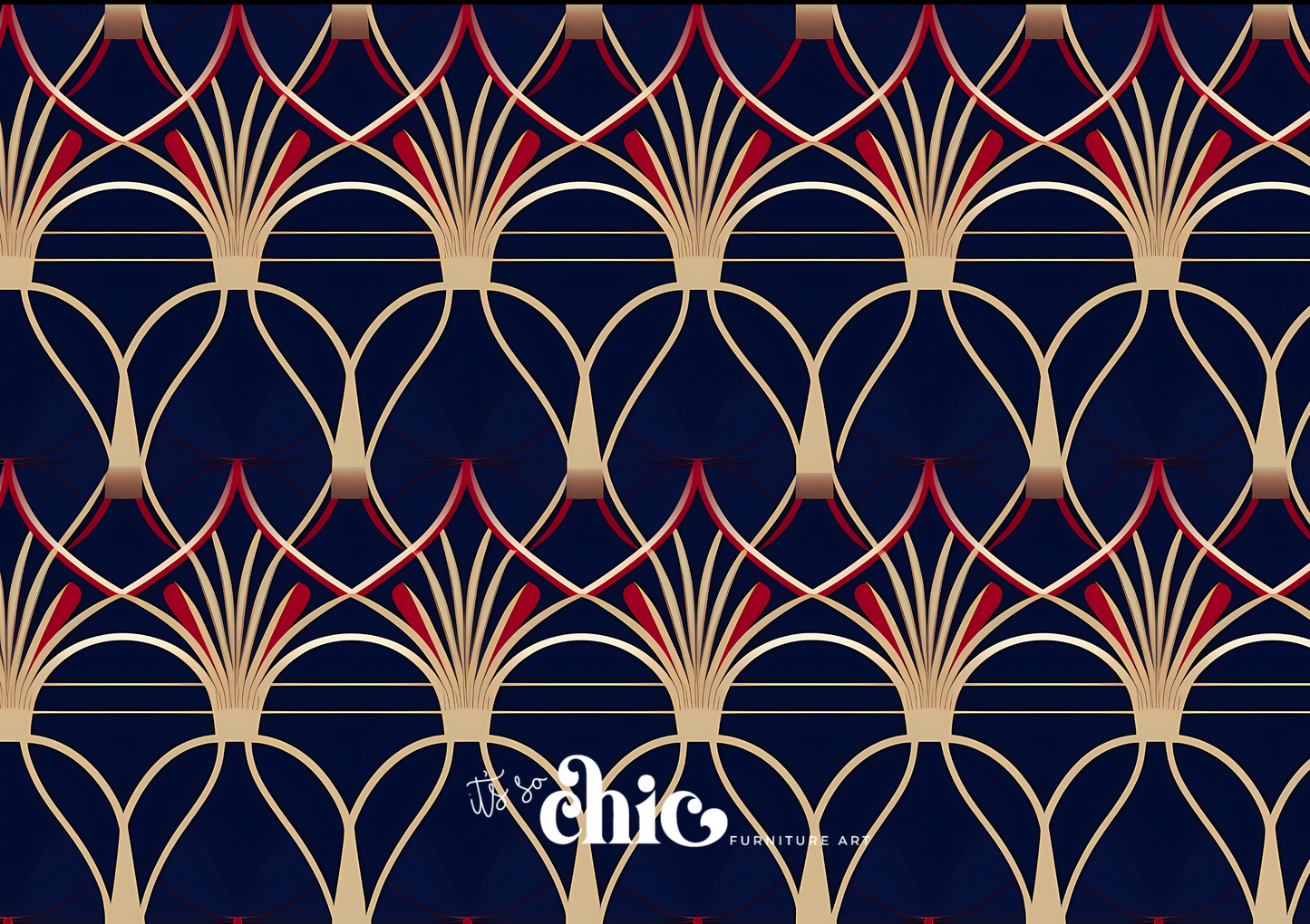 Decoupage Paper | Craft Paper | Art Deco Navy Red & Gold | A1/A2/A3 | It’s So Chic Furniture Art