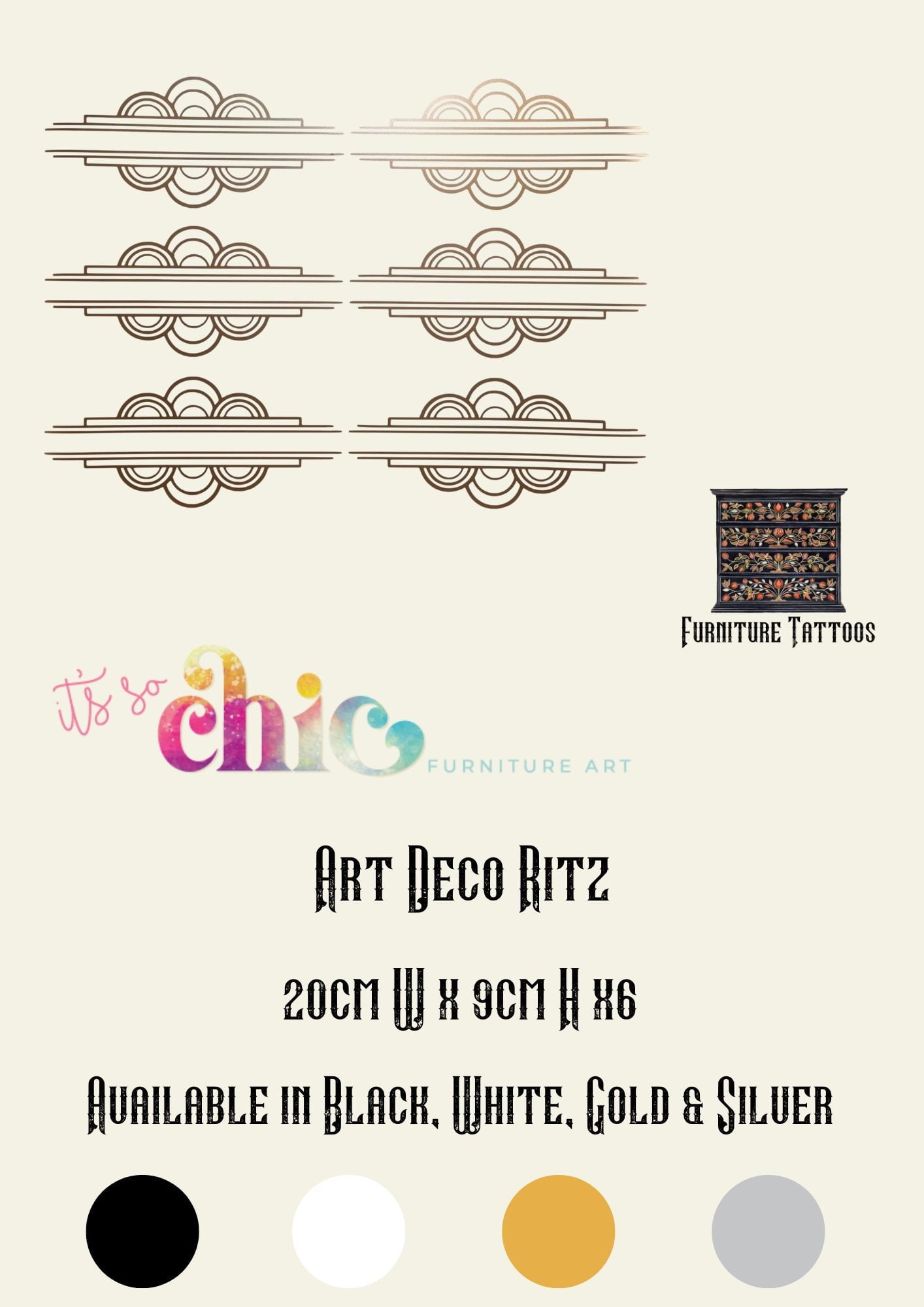 Furniture Tattoos | Vinyl Decals | Art Deco Ritz | 20cm x 9cm x6 | It’s So Chic Furniture Art