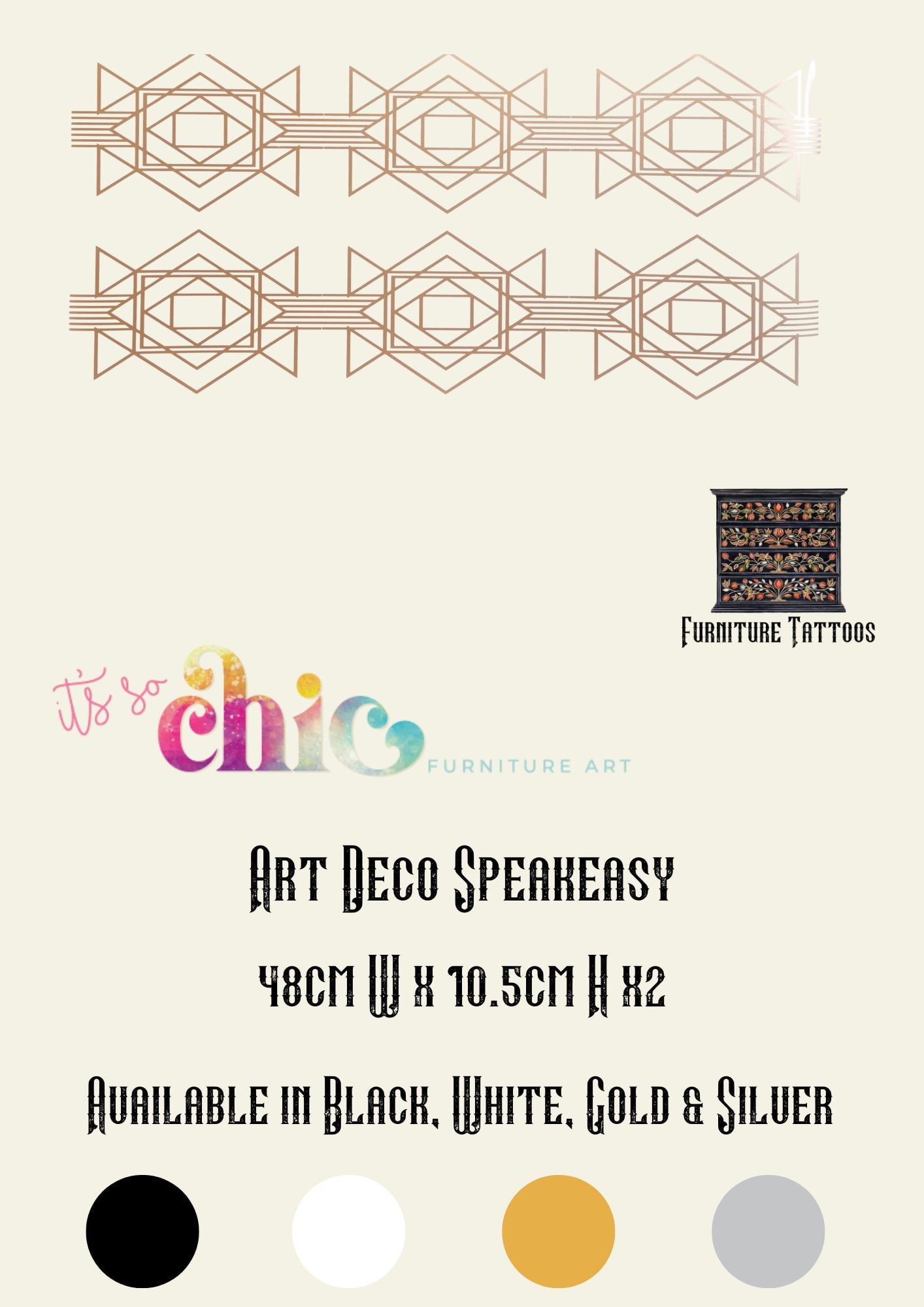 Furniture Tattoos | Vinyl Decals | Art Deco Speakeasy | 48cm x 10.5cm x2 | It’s So Chic Furniture Art