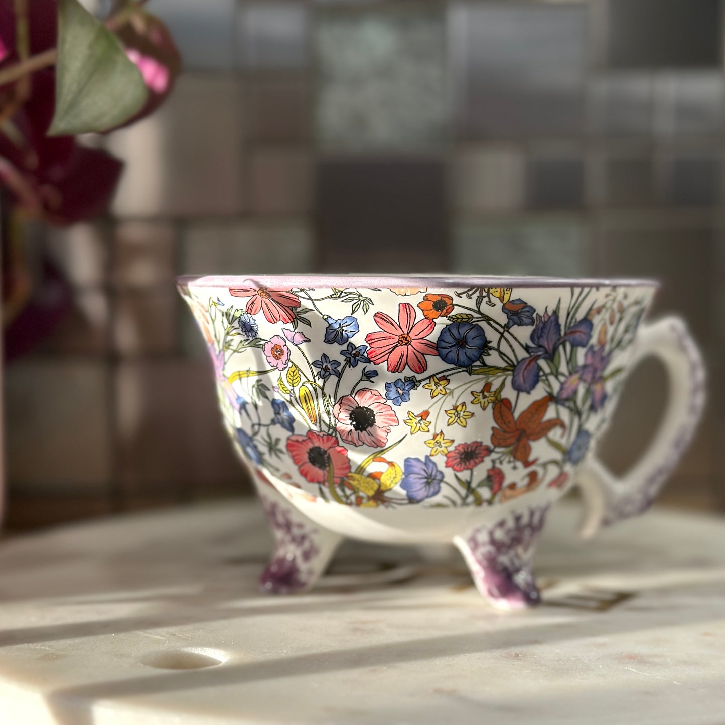 The Aurelia: Purple Floral Ceramic Tea Cup by The British Ironwork Centre