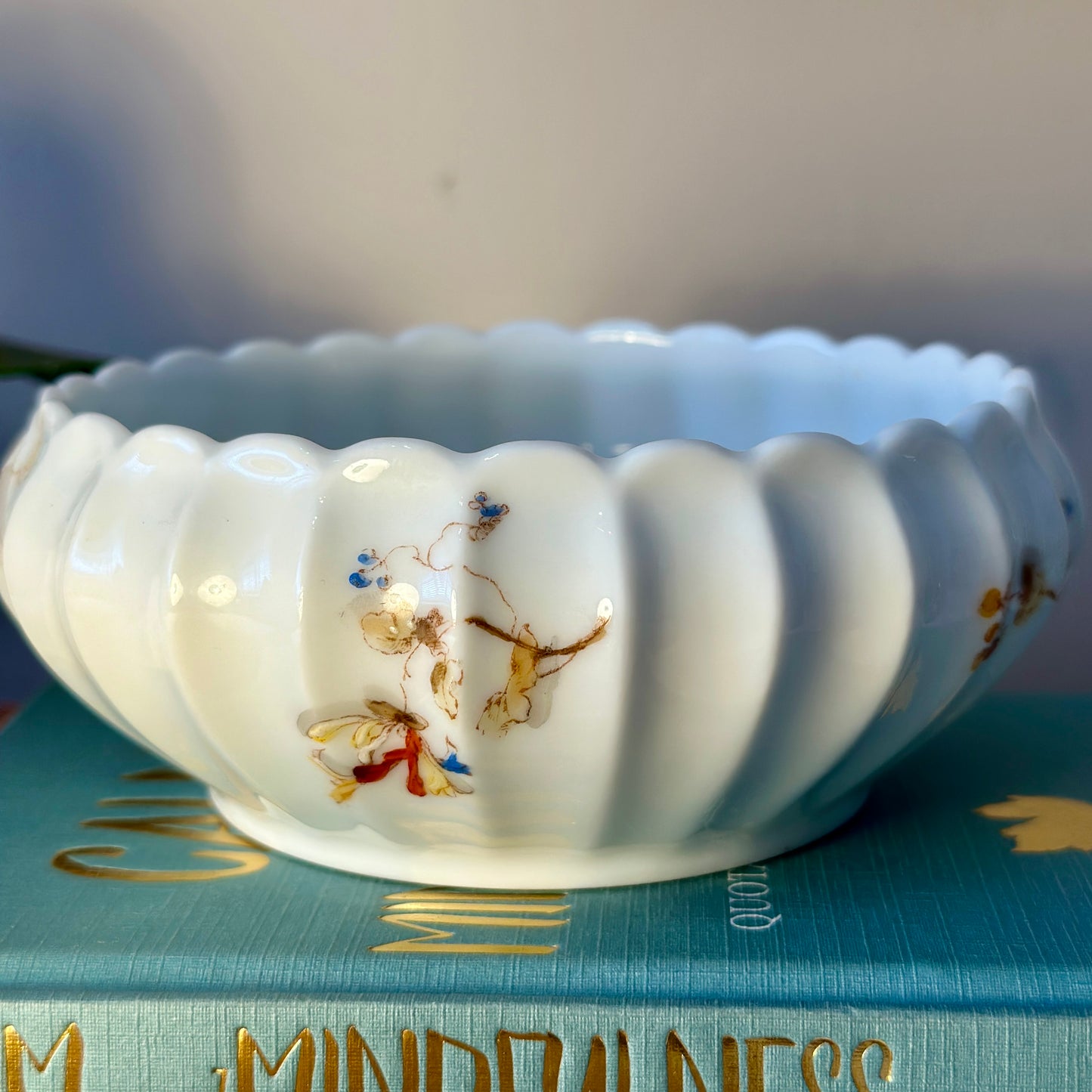 Antique Haviland & Co Limoges Fluted Trinket Bowl with Hand-Painted Floral Design