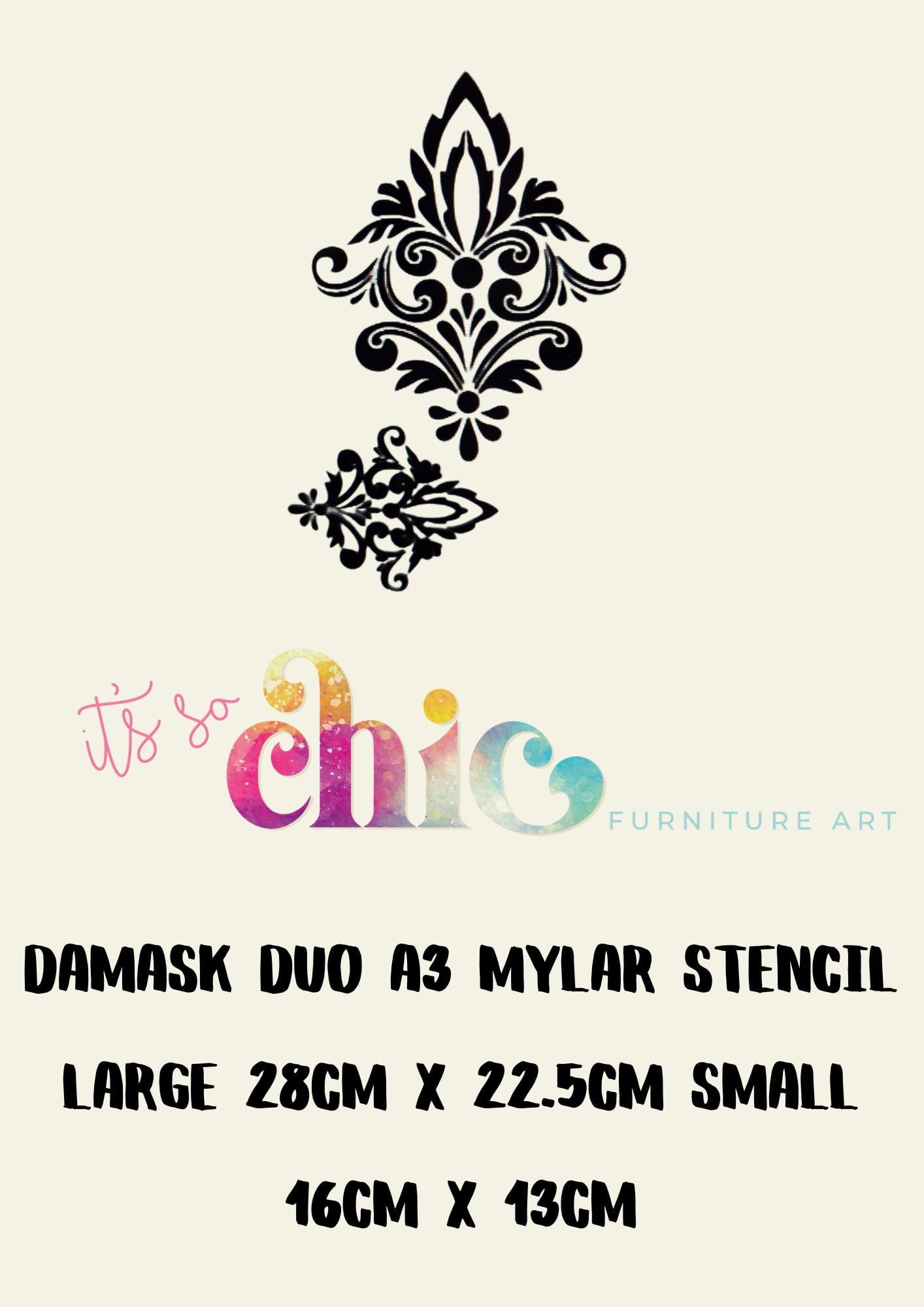 Mylar Stencils | Damask Duo | A3 | It’s So Chic Furniture Art