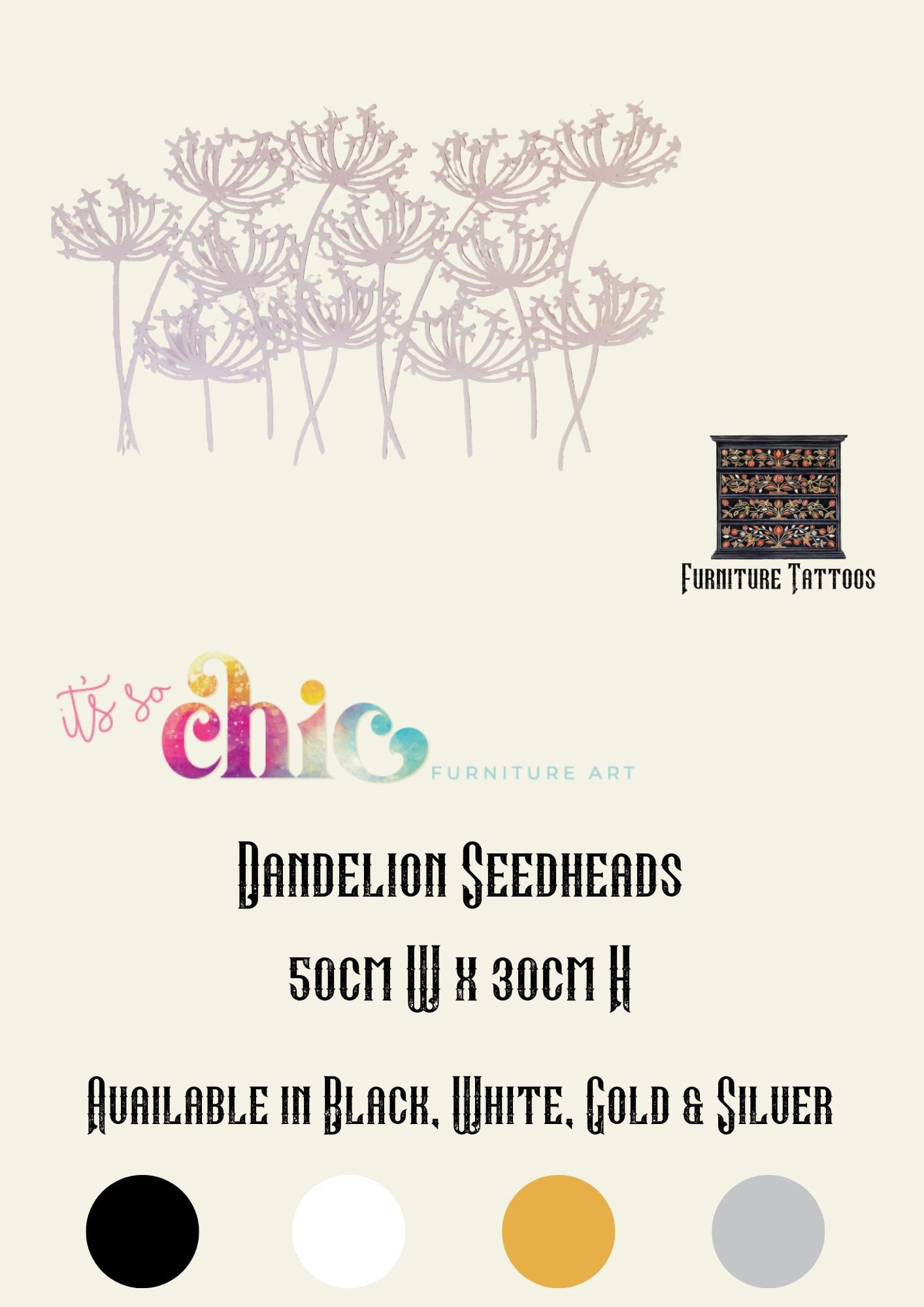 Furniture Tattoos | Vinyl Decals | Dandelion Seedheads | 50cm x 30cm | It’s So Chic Furniture Art