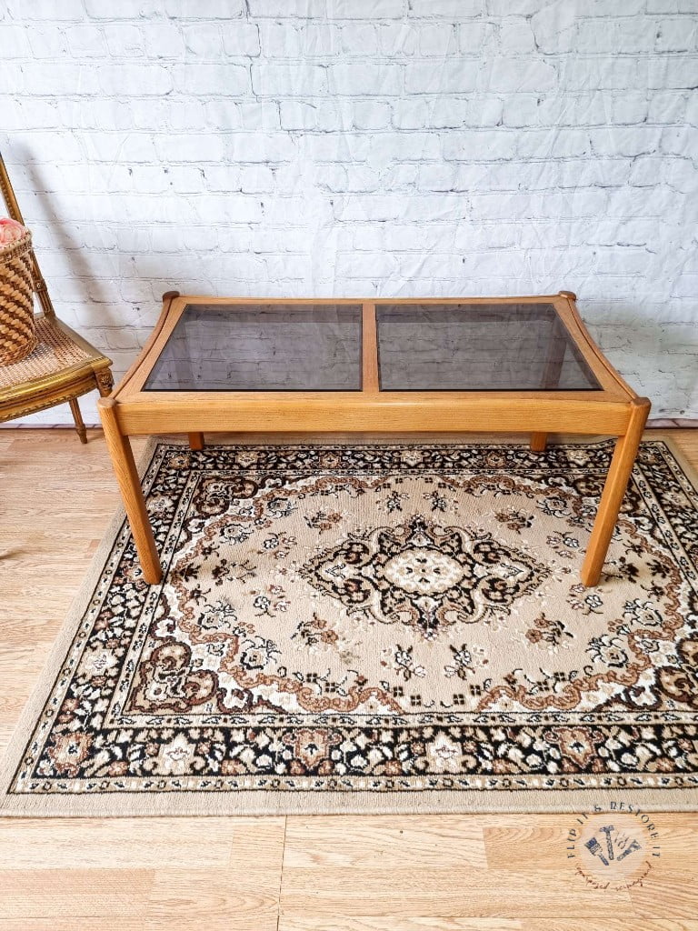 Ercol Saville Ash Long Coffee Table with Smoked Glass Mid Century Vintage