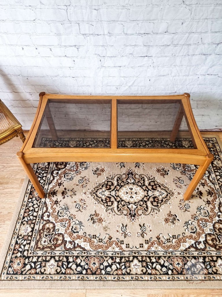 Ercol Saville Ash Long Coffee Table with Smoked Glass Mid Century Vintage