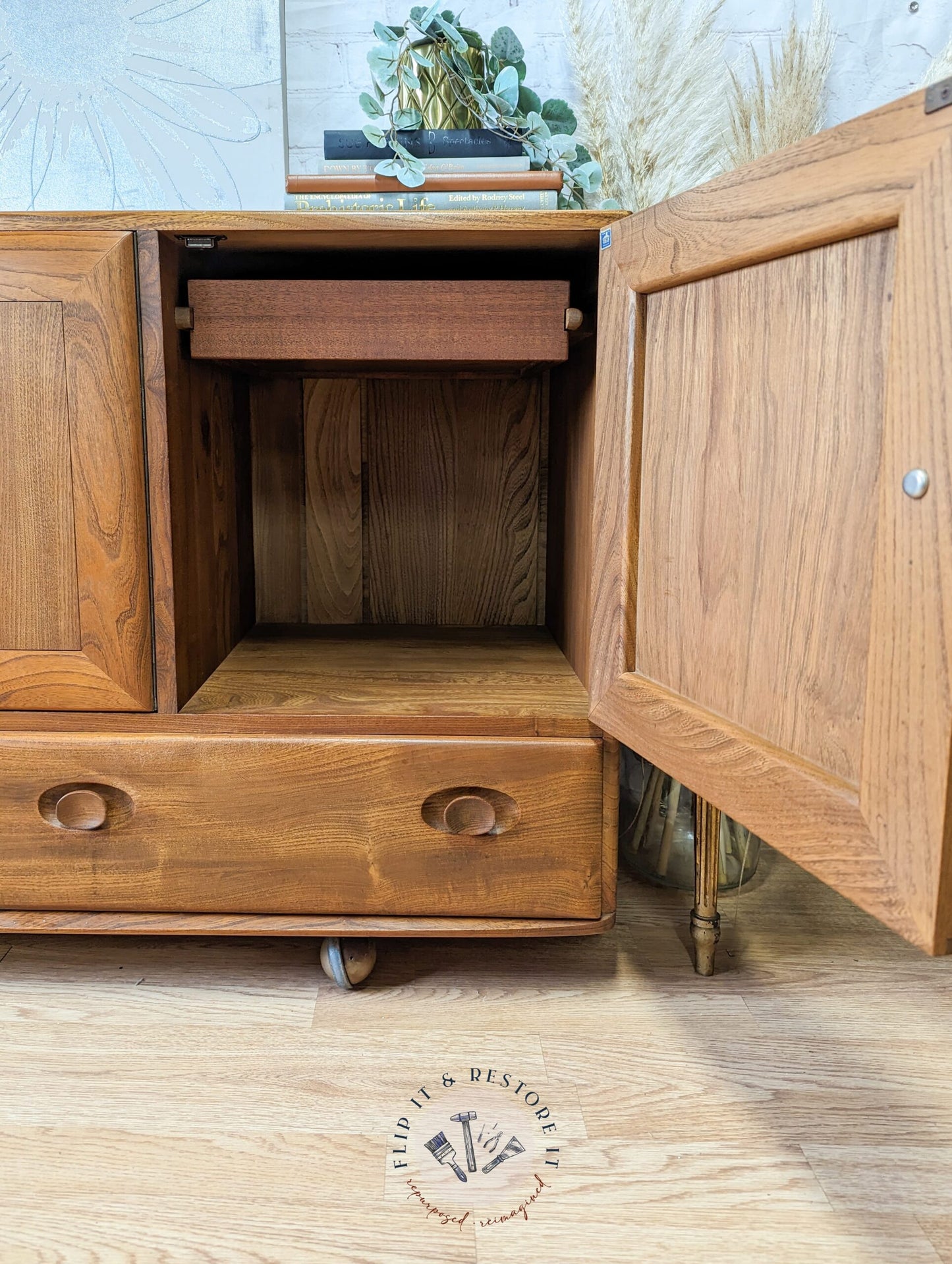 Ercol Windsor 3 Door 2 Drawer Cabinet Sideboard Model 468 Blue Label Mid-Century