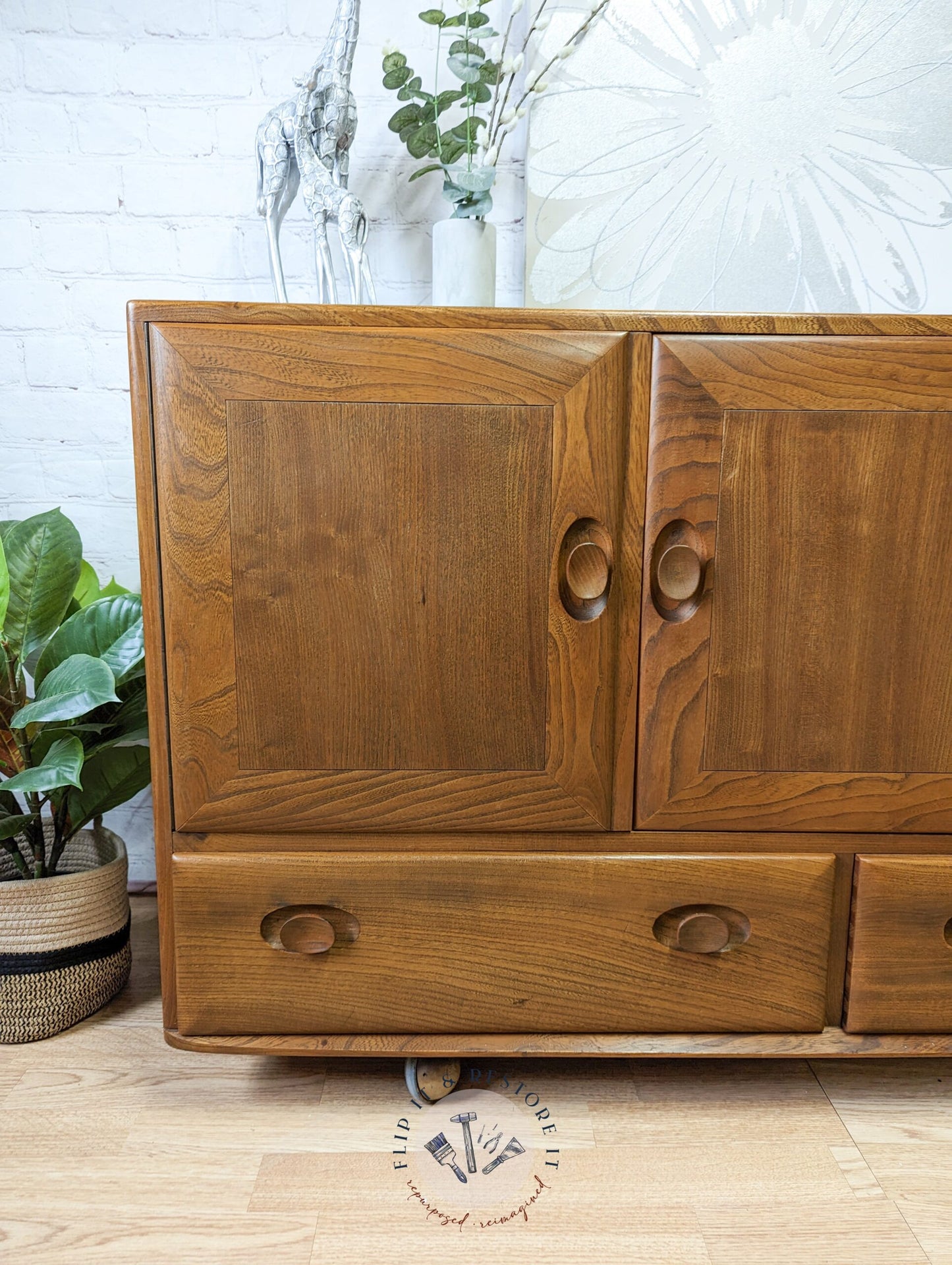 Ercol Windsor 3 Door 2 Drawer Cabinet Sideboard Model 468 Blue Label Mid-Century