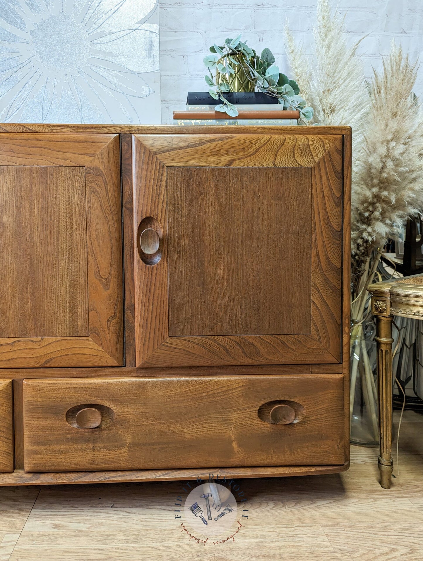 Ercol Windsor 3 Door 2 Drawer Cabinet Sideboard Model 468 Blue Label Mid-Century