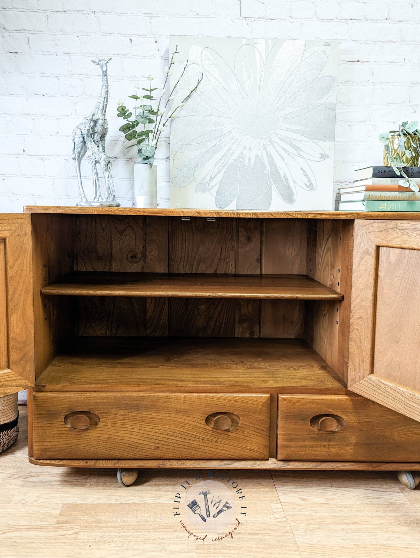 Ercol Windsor 3 Door 2 Drawer Cabinet Sideboard Model 468 Blue Label Mid-Century