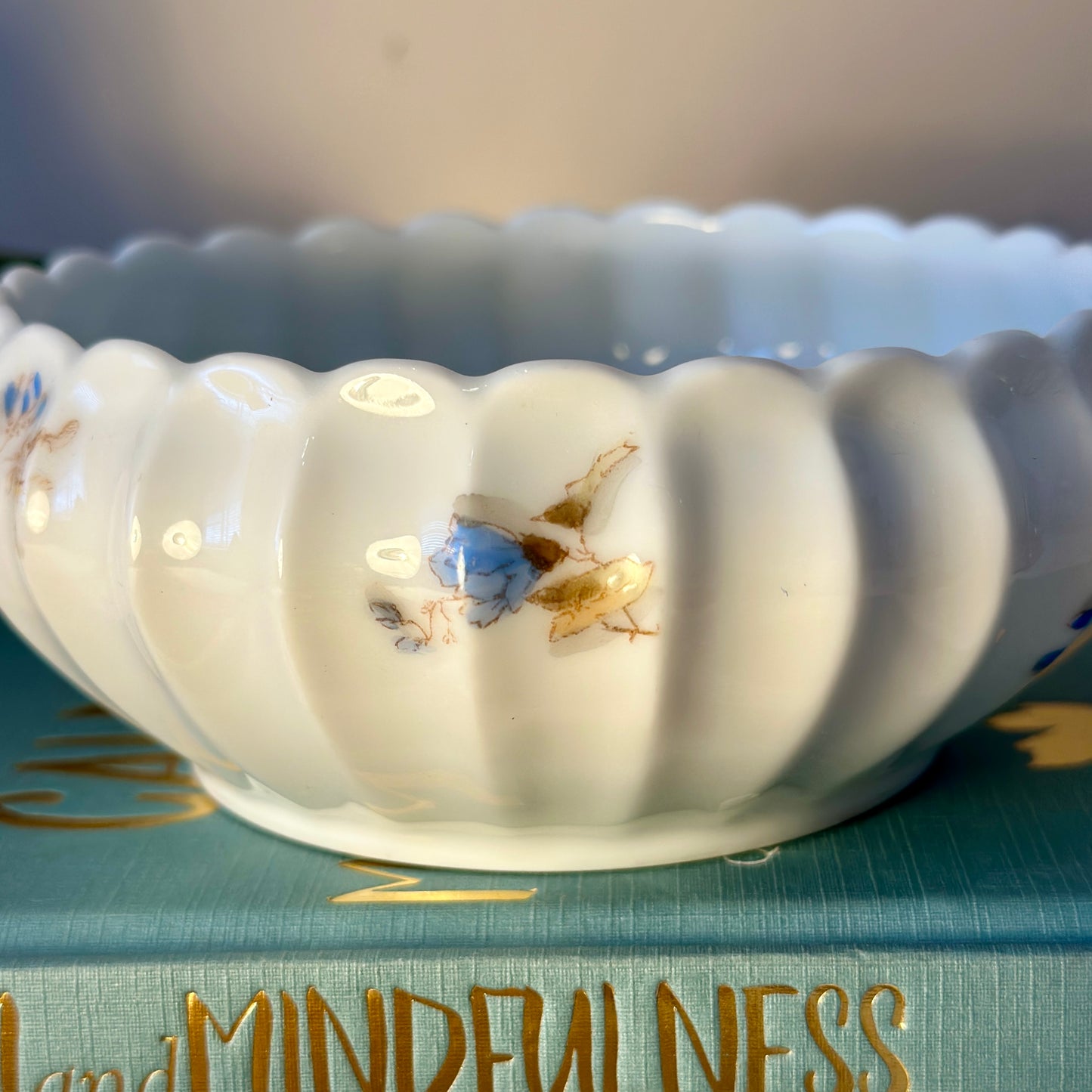 Antique Haviland & Co Limoges Fluted Trinket Bowl with Hand-Painted Floral Design