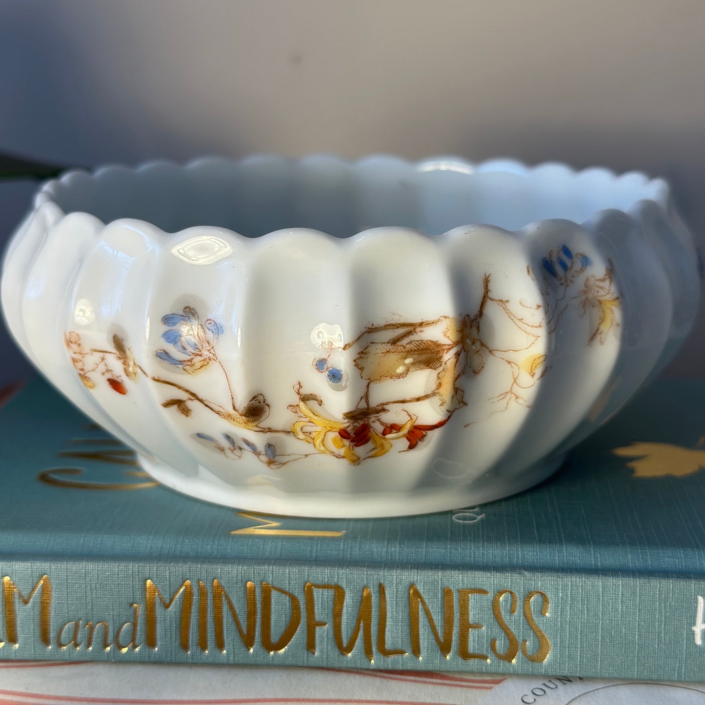 Antique Haviland & Co Limoges Fluted Trinket Bowl with Hand-Painted Floral Design