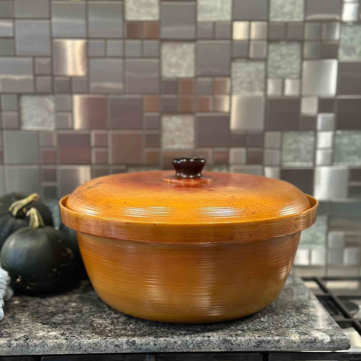 Vintage Arcopal France Volcan Ovenproof Amber Opaline Glass Lidded Casserole