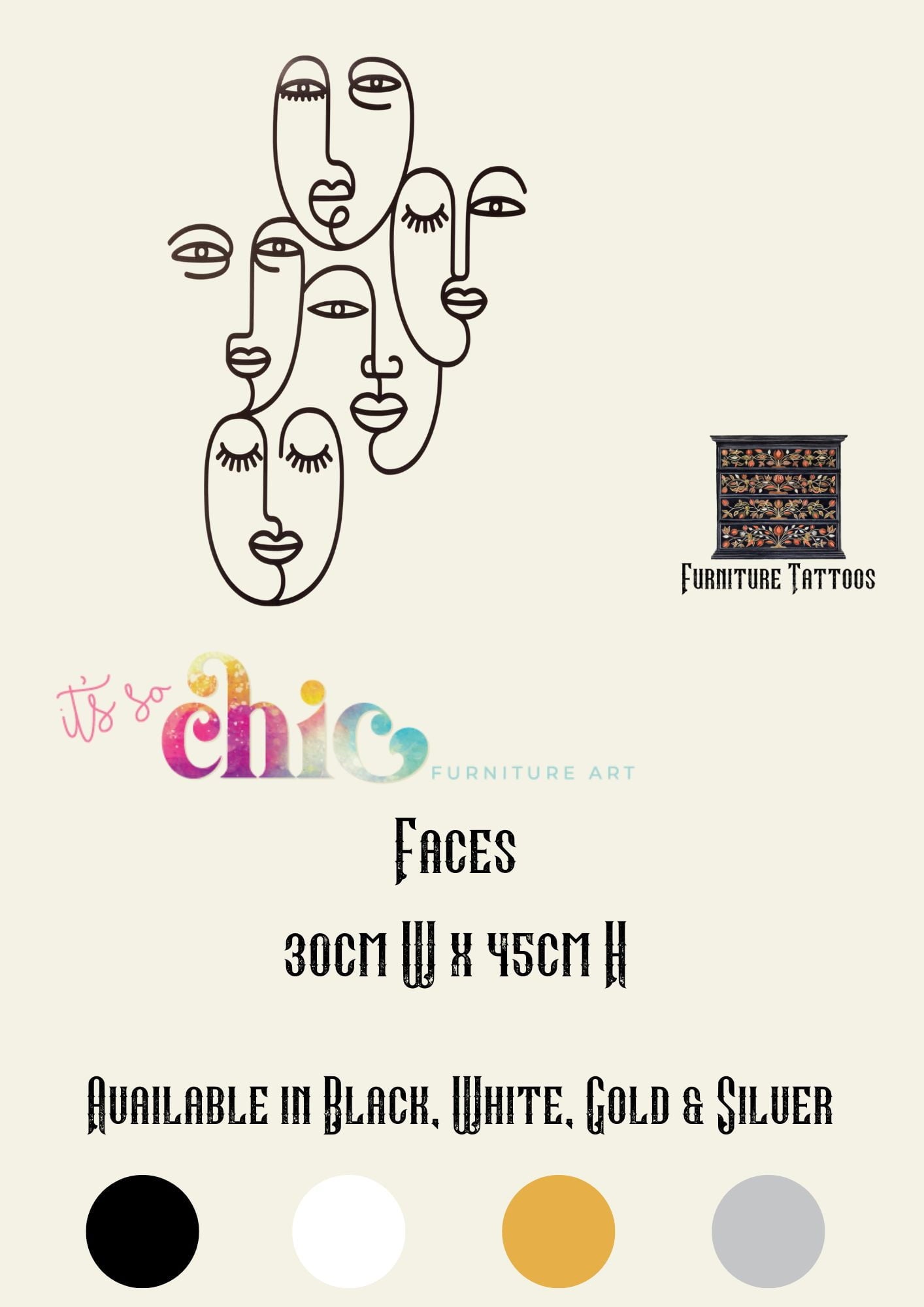 Furniture Tattoos | Vinyl Decals | Faces | 30cm x 45cm | It’s So Chic Furniture Art