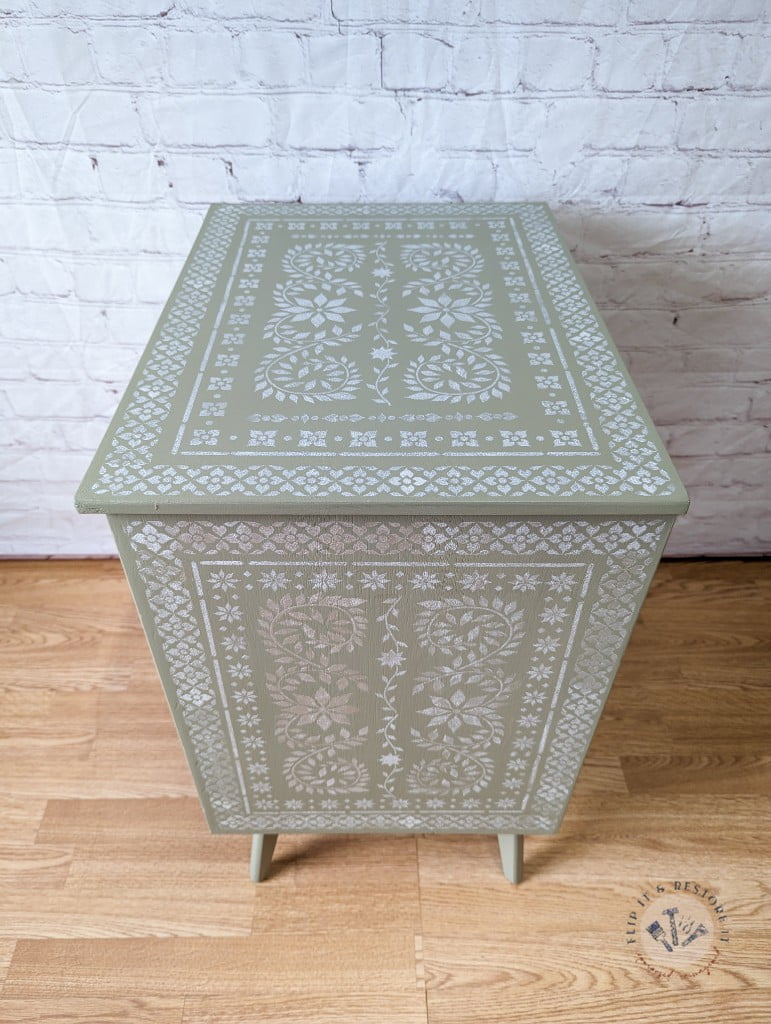 Faux Bone Inlay Stencil Hand-Painted Vintage Chest of Drawers