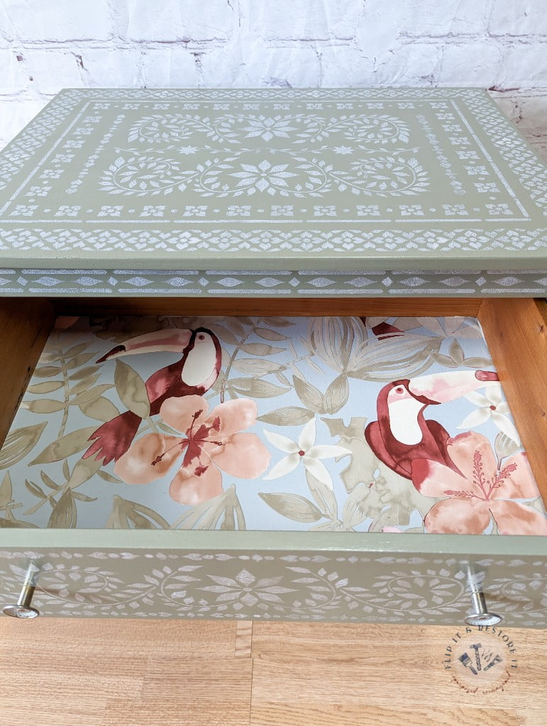 Faux Bone Inlay Stencil Hand-Painted Vintage Chest of Drawers